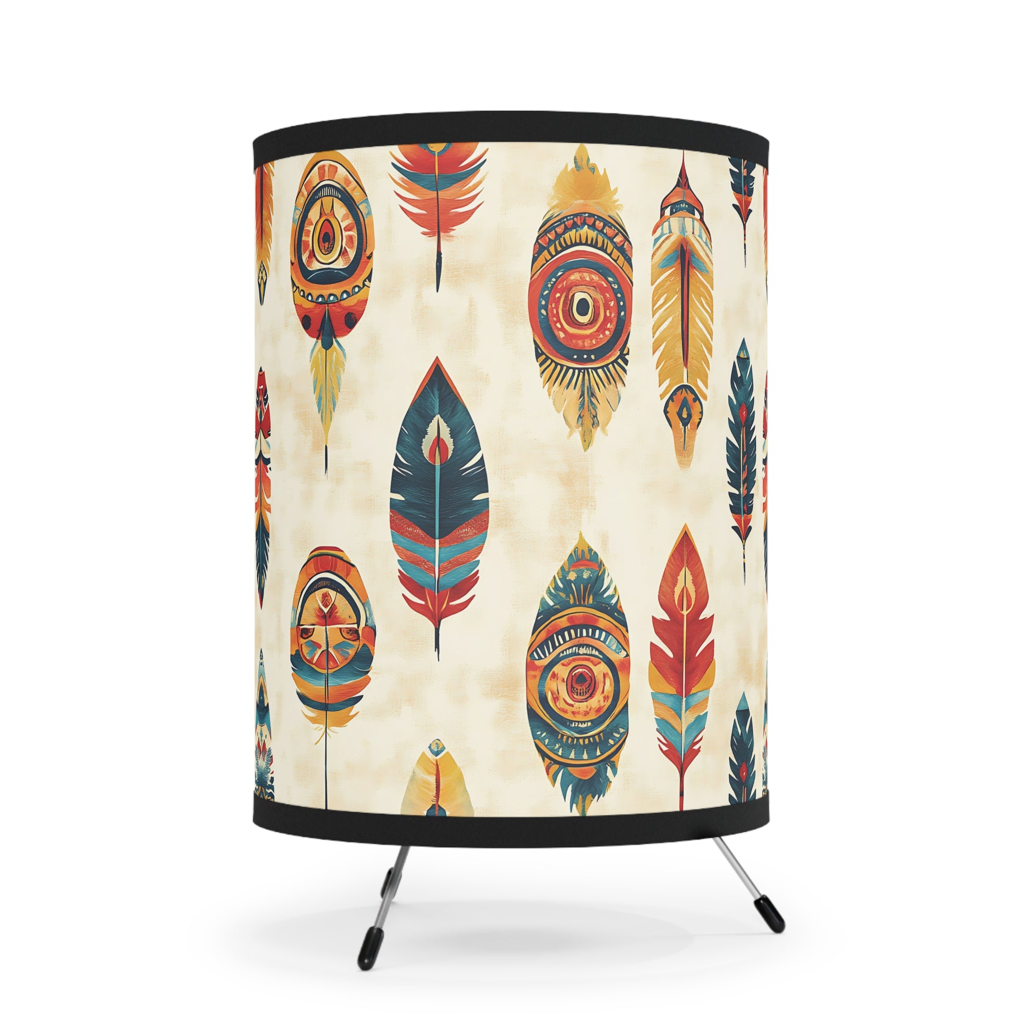 Indian Feather Design Table Lamp, Unique Lighting, Gift for Nature Lovers, Vintage Style, Home Decor, US\'CA Plug