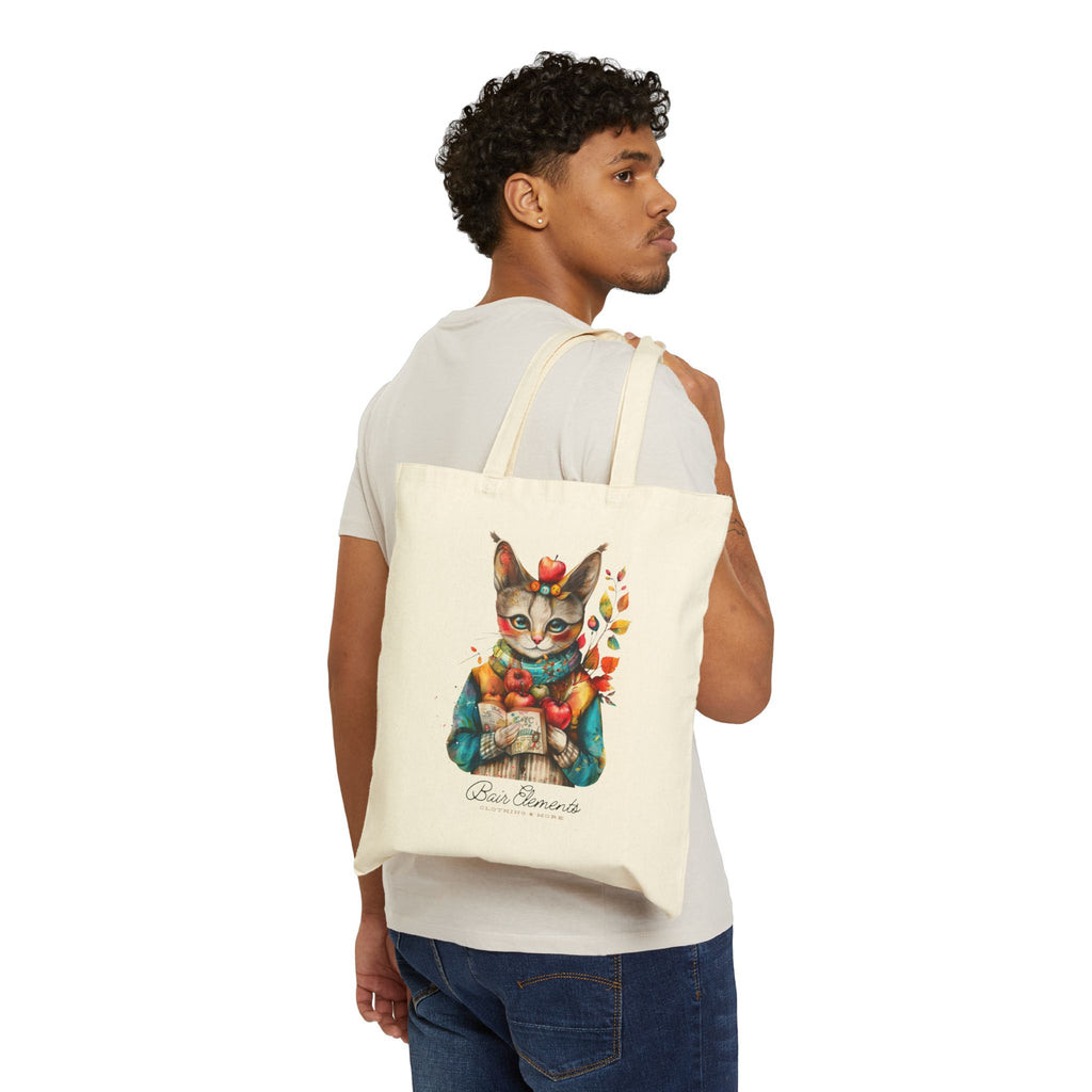 Woodland Autumn Cat Heavy Canvas Shopping Tote, Cat Shopping Tote
