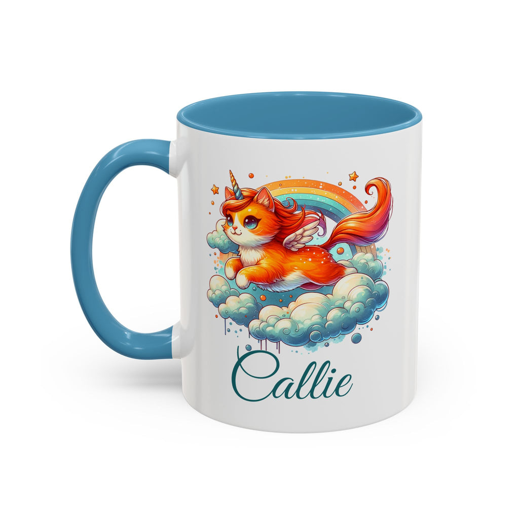 Personalized Flying Orange Unicorn Cat Coffee Mug, Orange Cat Mug