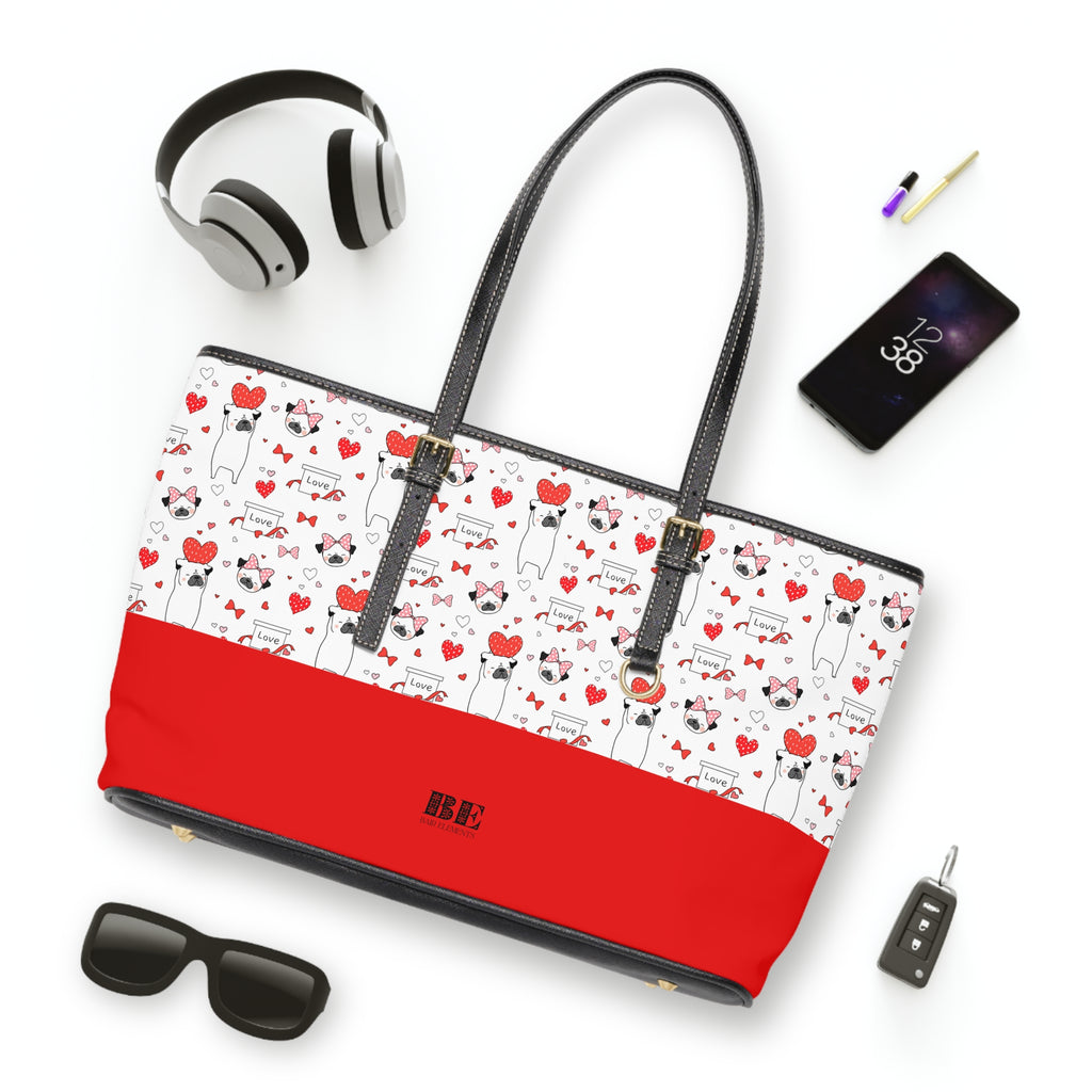Pug Luv Leather Tote Bag, PU Leather Tote