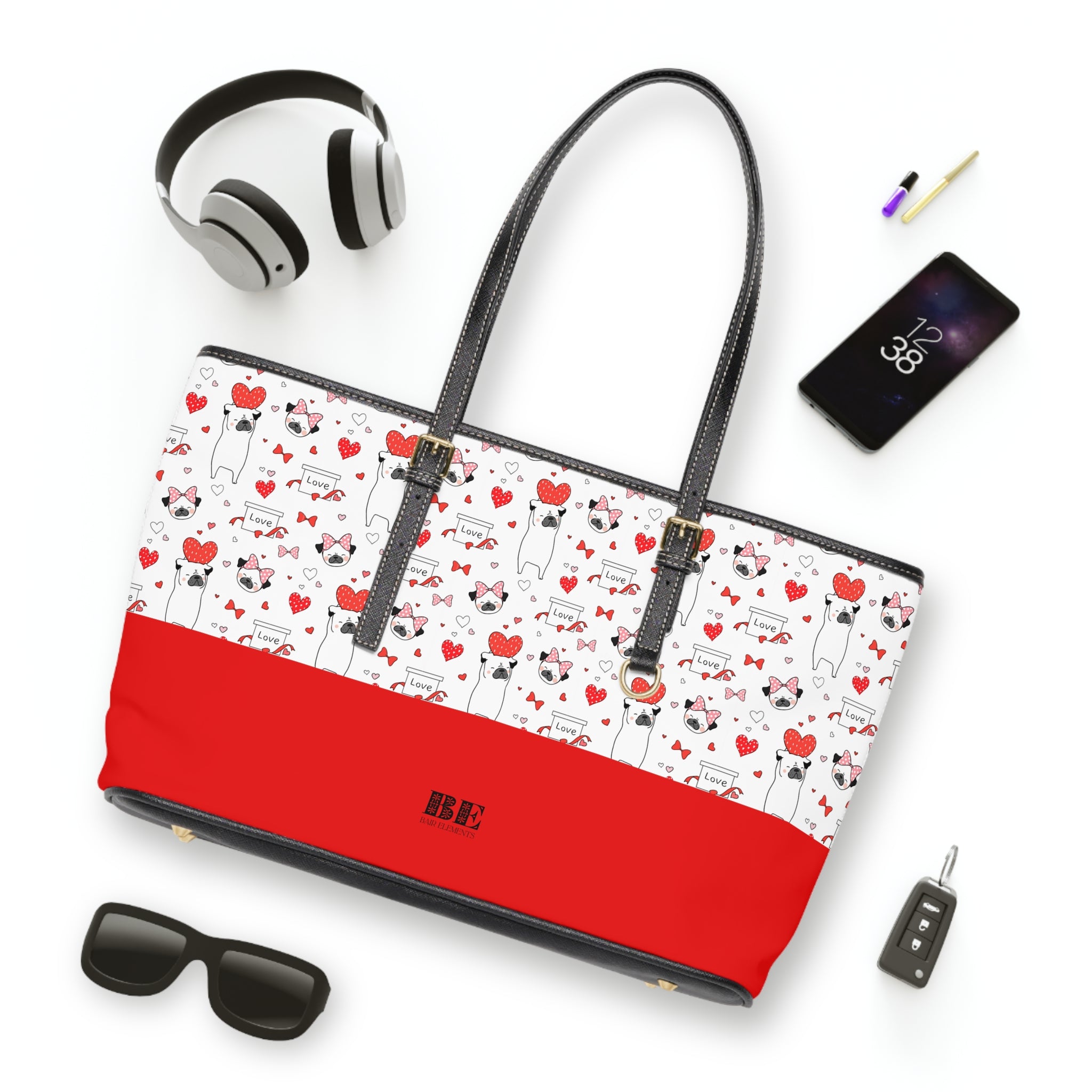 Pug Luv Leather Tote Bag, PU Leather Tote