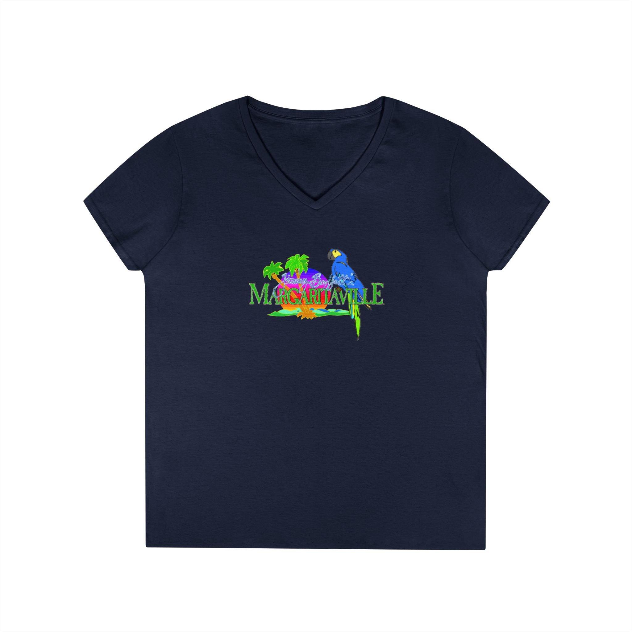 Colorful V-Neck T-Shirt with Tropical Birds Design, Cute Summer Top, Gift for Bird Lovers, Casual Wear, Vacation Outfit