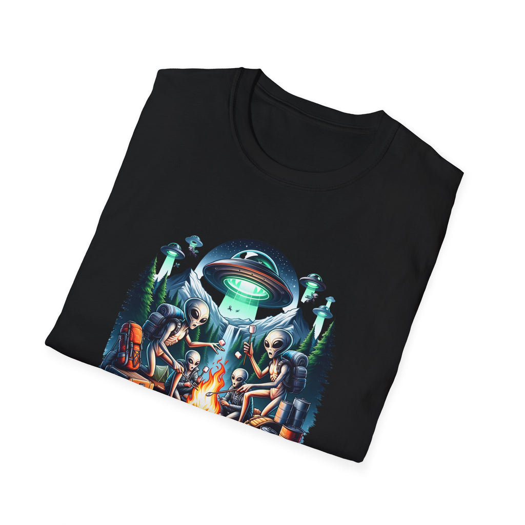 Alien Campfire T-Shirt, Tee for UFO Enthusiasts, Fun Gifts for Halloween and Sci-Fi Lovers, Unisex Tee