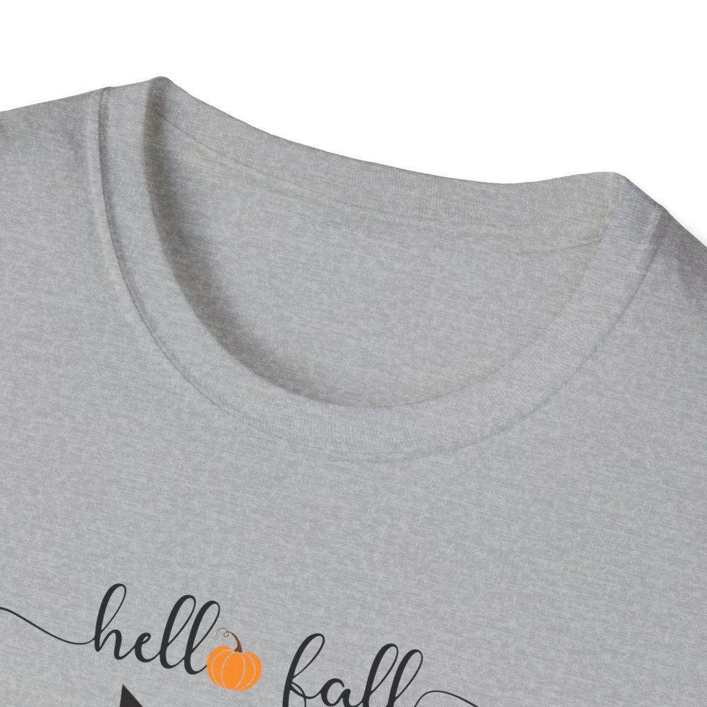 Retro Art Deco Hello Fall Cat T-Shirt, Fall Design Tee, Unisex Shirt, 60s Cat