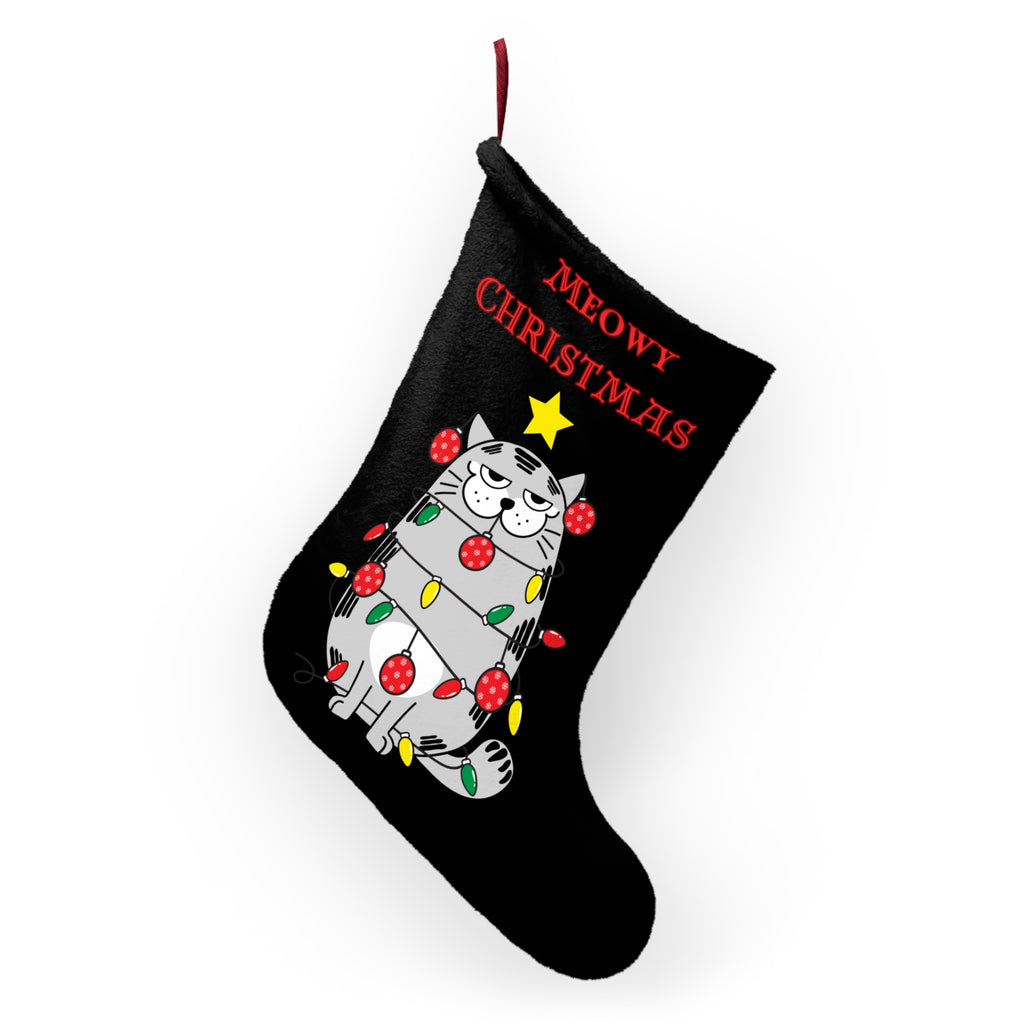 Meowy Christmas Stocking, Cat Christmas Stocking, Double sided design