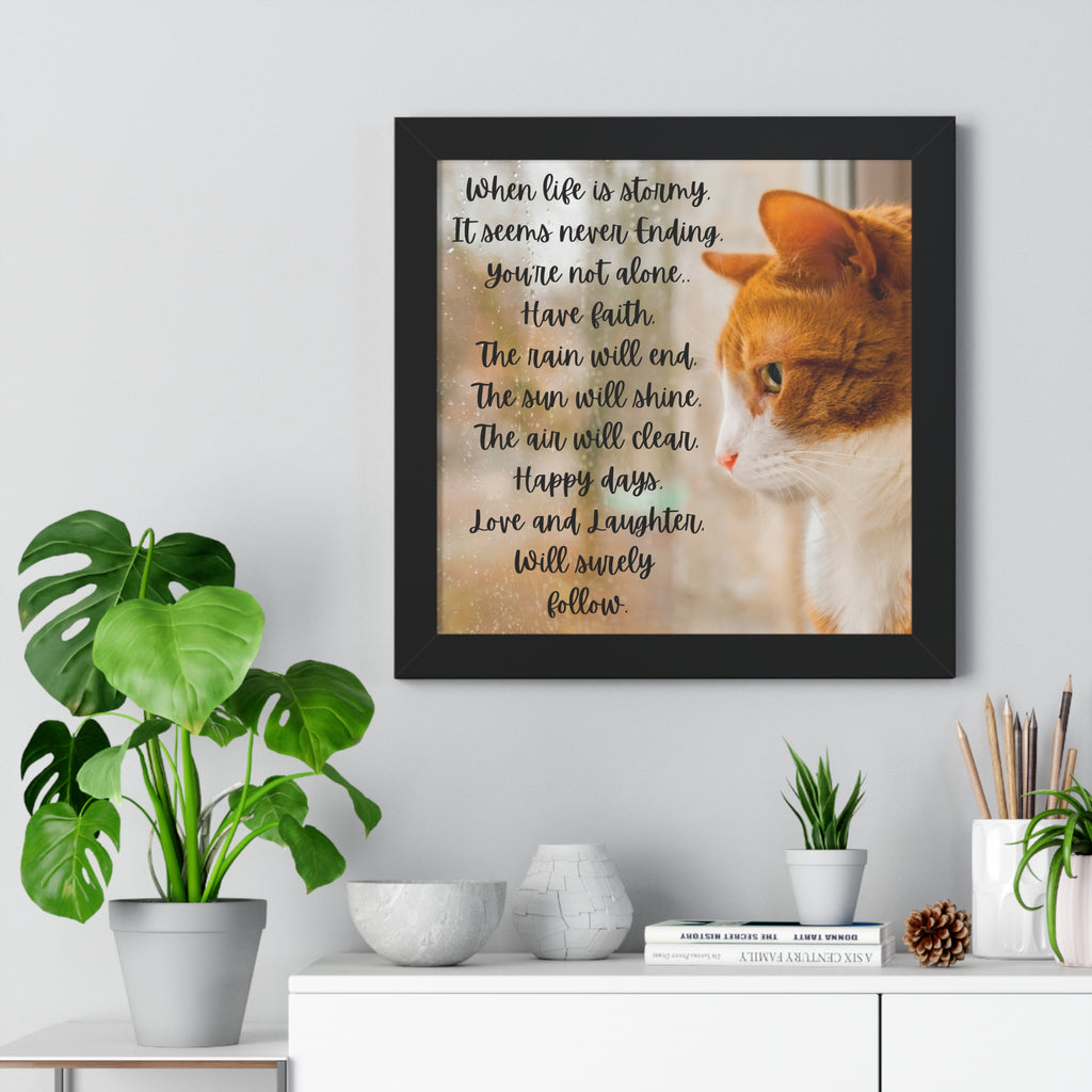 Words of Encouragement, Cat Sympathy, Framed Wall Art Poem, Large 16"X16" Framed.