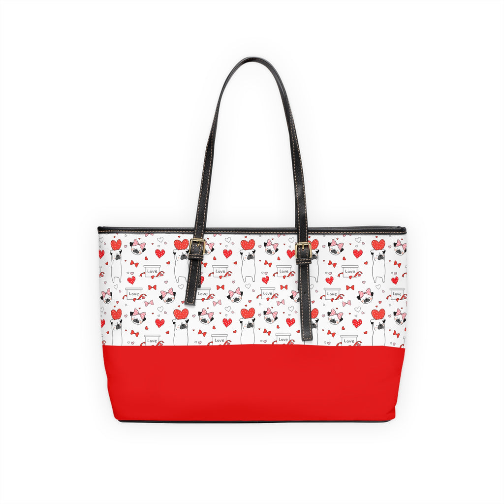 Pug Luv Leather Tote Bag, PU Leather Tote