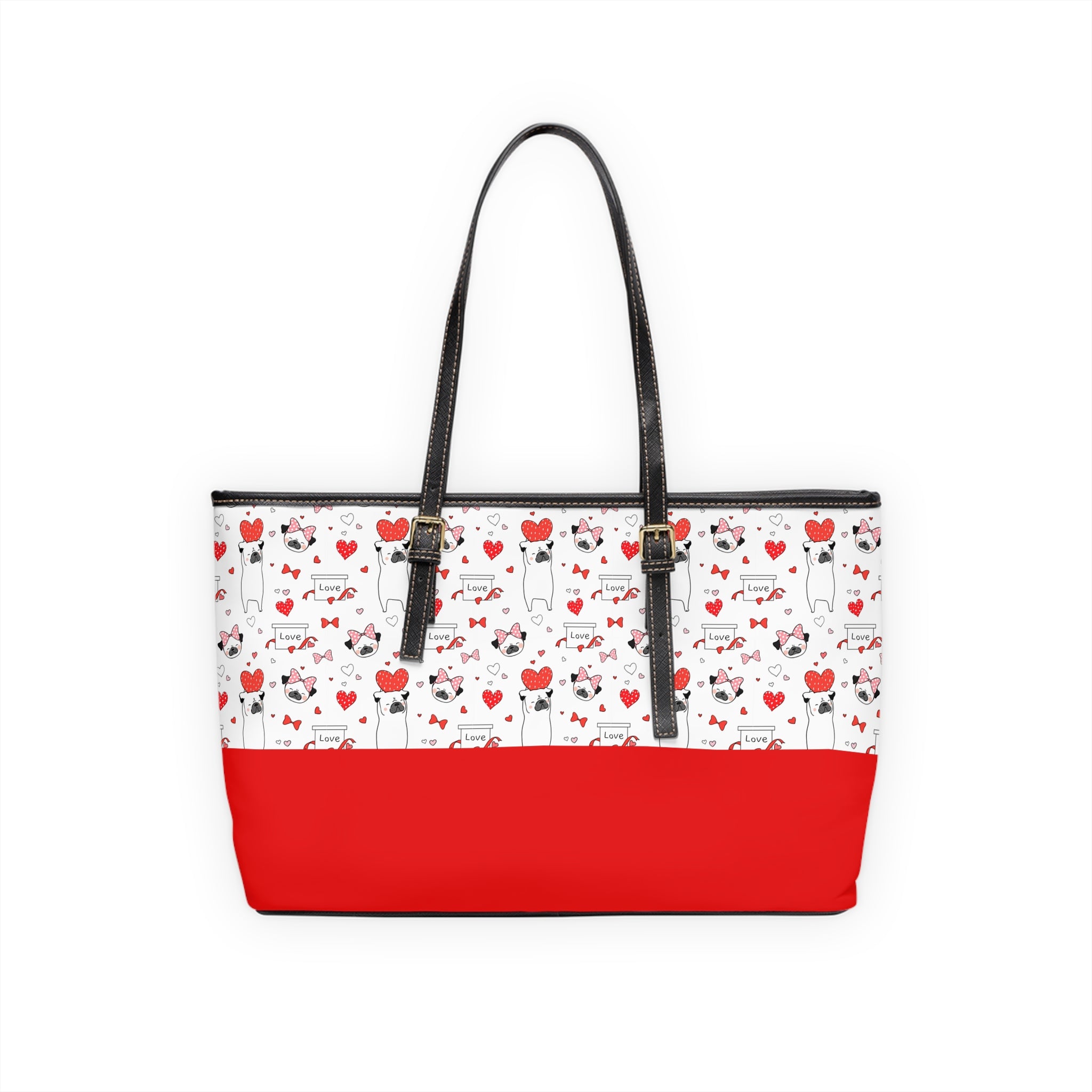 Pug Luv Leather Tote Bag, PU Leather Tote