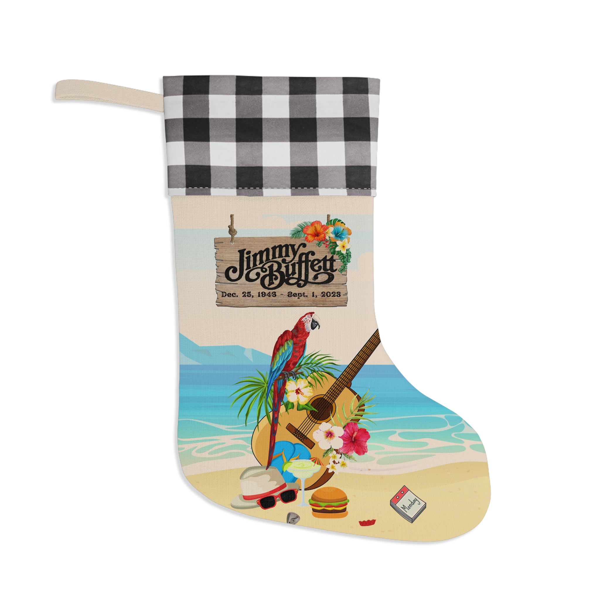 Jimmy Buffett Linen Plaid Christmas Stocking, Jimmy Buffett Memorabilia