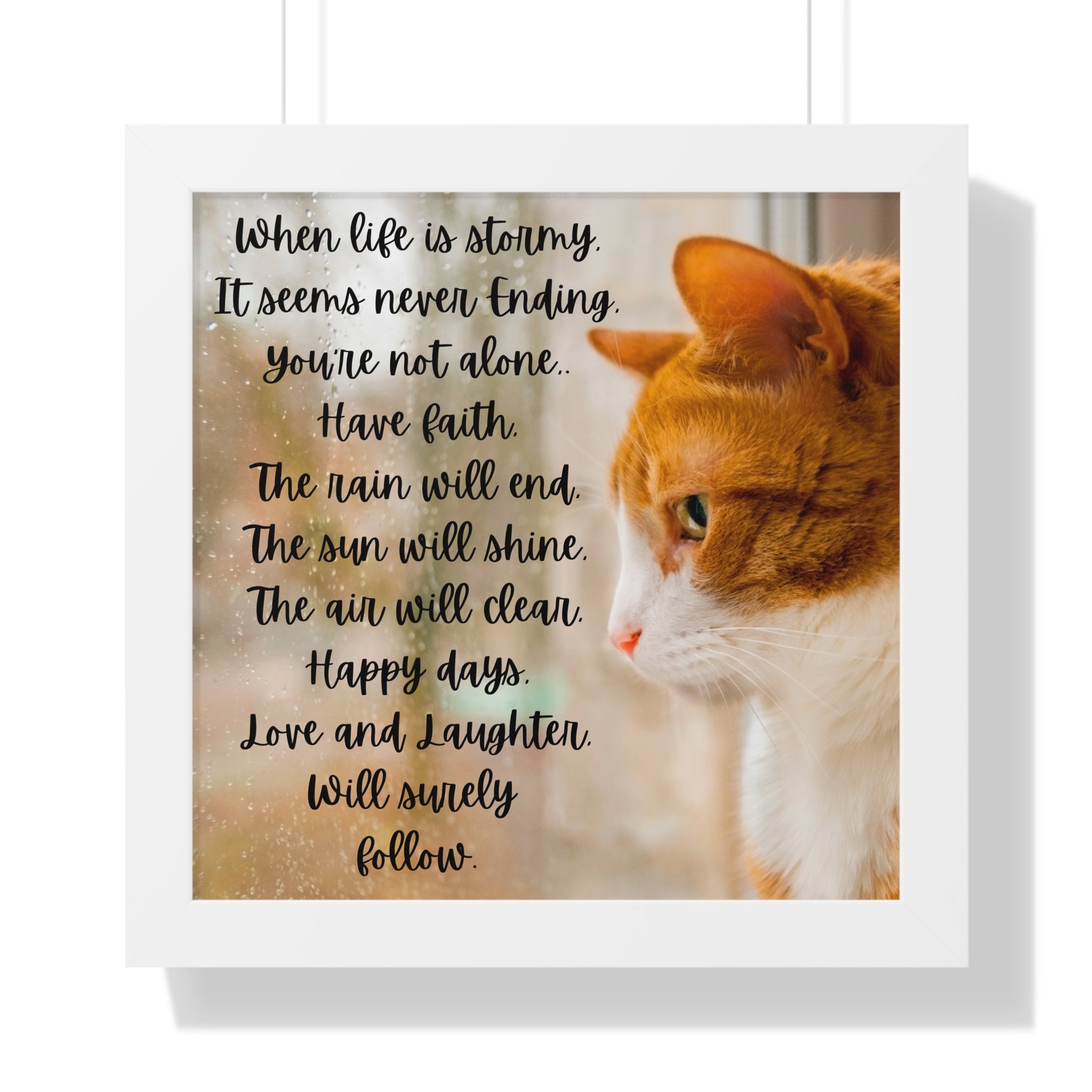 Words of Encouragement, Cat Sympathy, Framed Wall Art Poem, Large 16"X16" Framed.