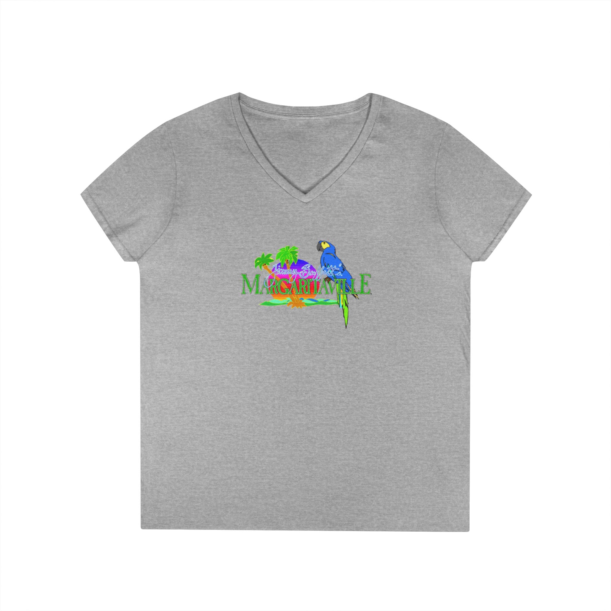 Colorful V-Neck T-Shirt with Tropical Birds Design, Cute Summer Top, Gift for Bird Lovers, Casual Wear, Vacation Outfit