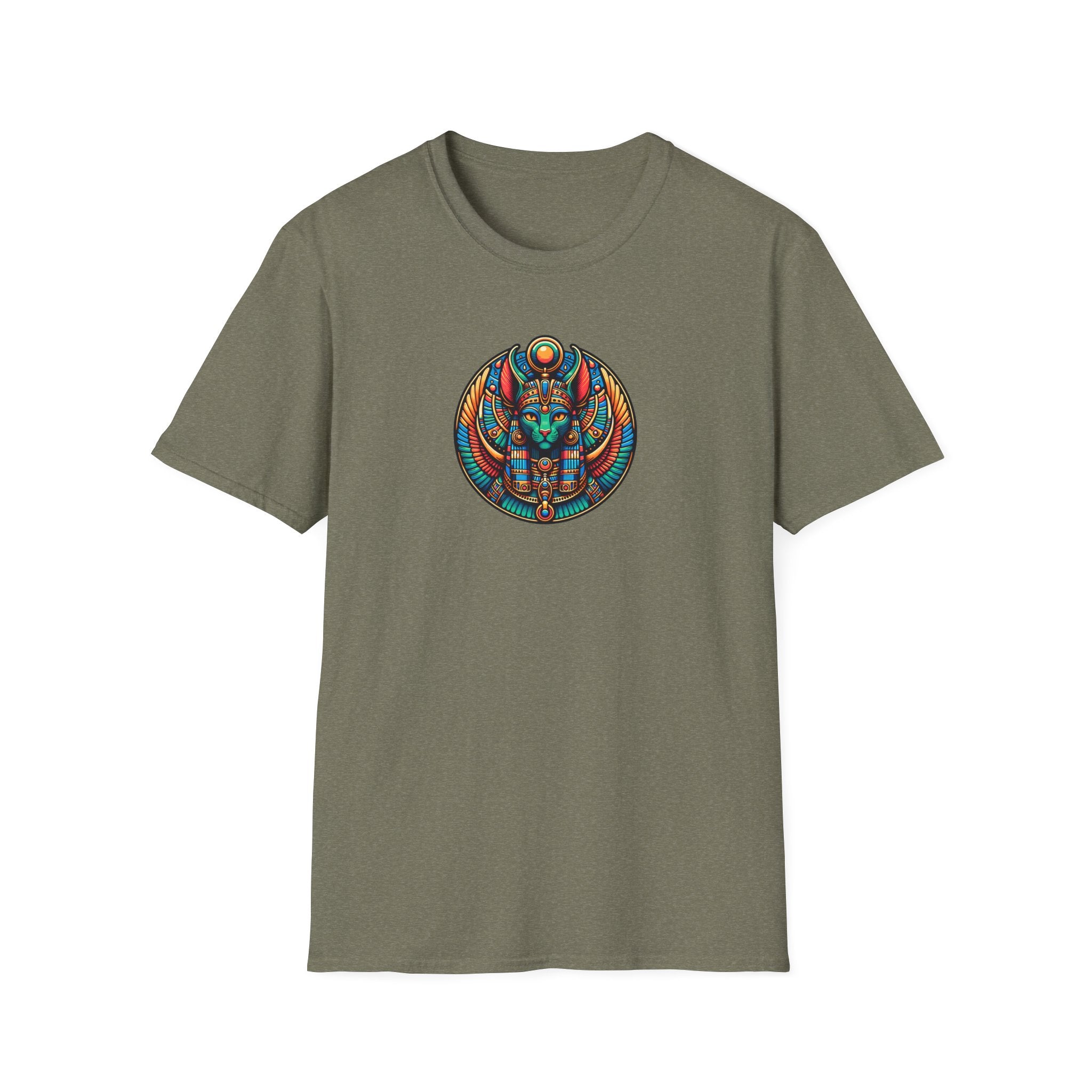 Egyptian Goddess Unisex Softstyle T-Shirt, Cute Graphic Tee, Boho Vintage Top, Gift for Cat Lovers, Summer Casual Wear, Festival Outfit