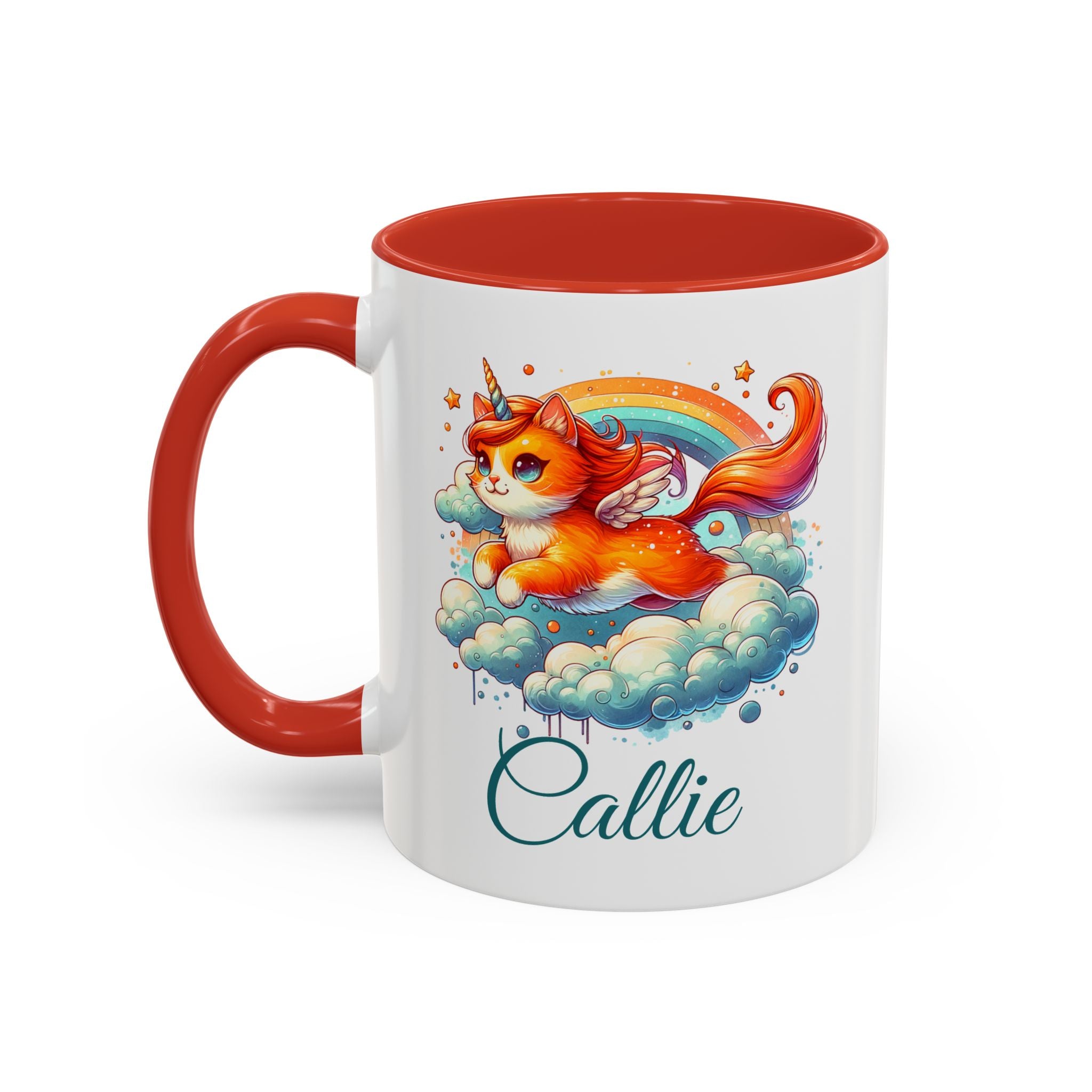 Personalized Flying Orange Unicorn Cat Coffee Mug, Orange Cat Mug