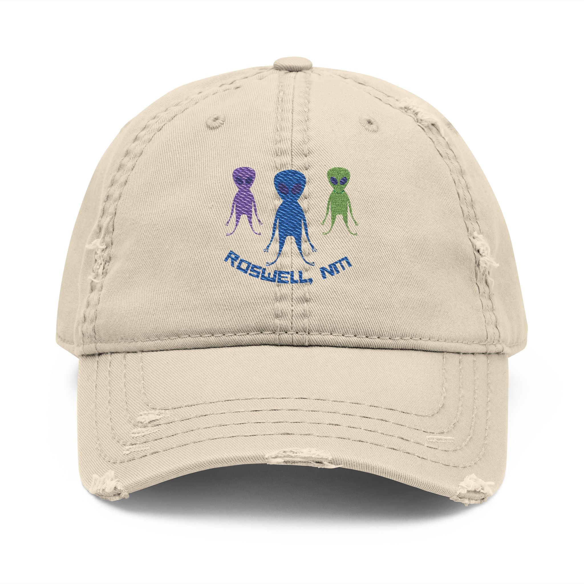Roswell Alien Embroidered Dad Hat, Distressed Cap, Casual Summer Accessory, Perfect Gift for Sci-Fi Fans, Outdoor Adventures