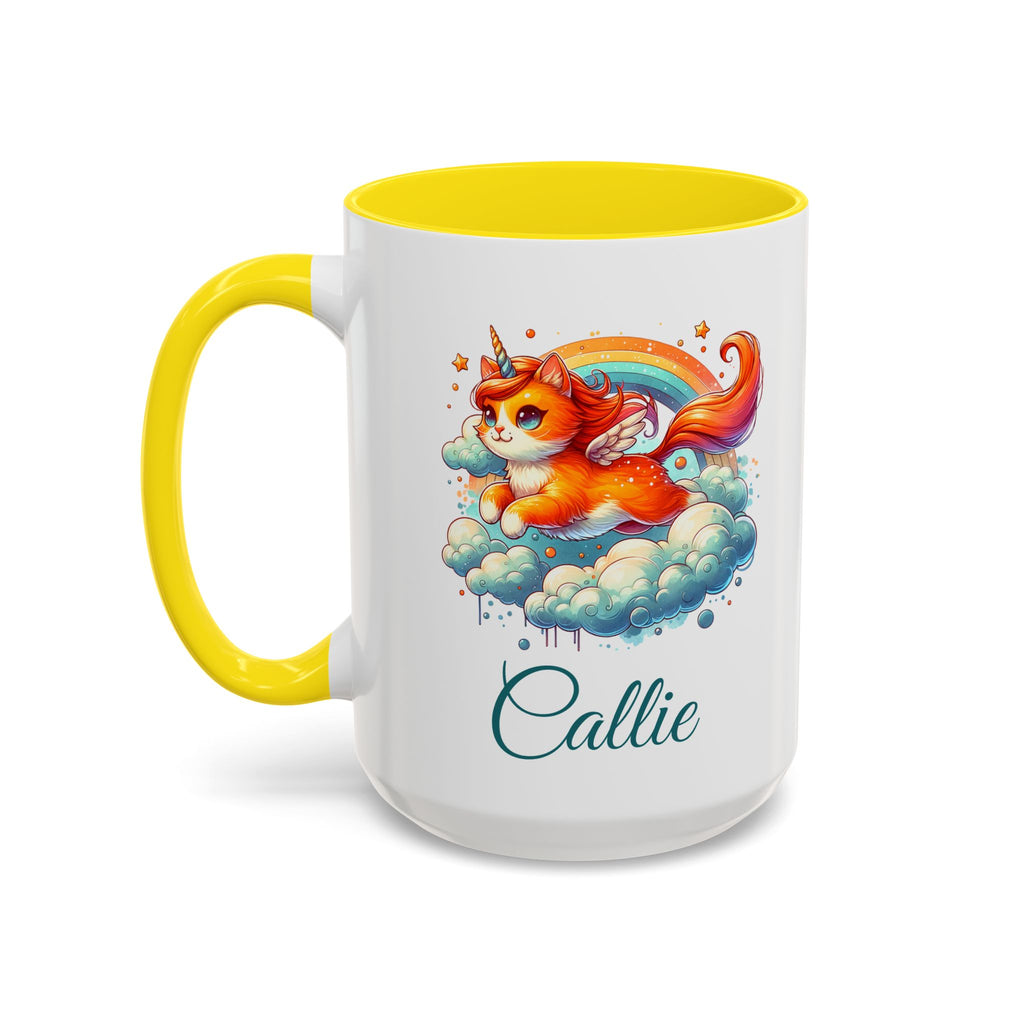 Personalized Flying Orange Unicorn Cat Coffee Mug, Orange Cat Mug