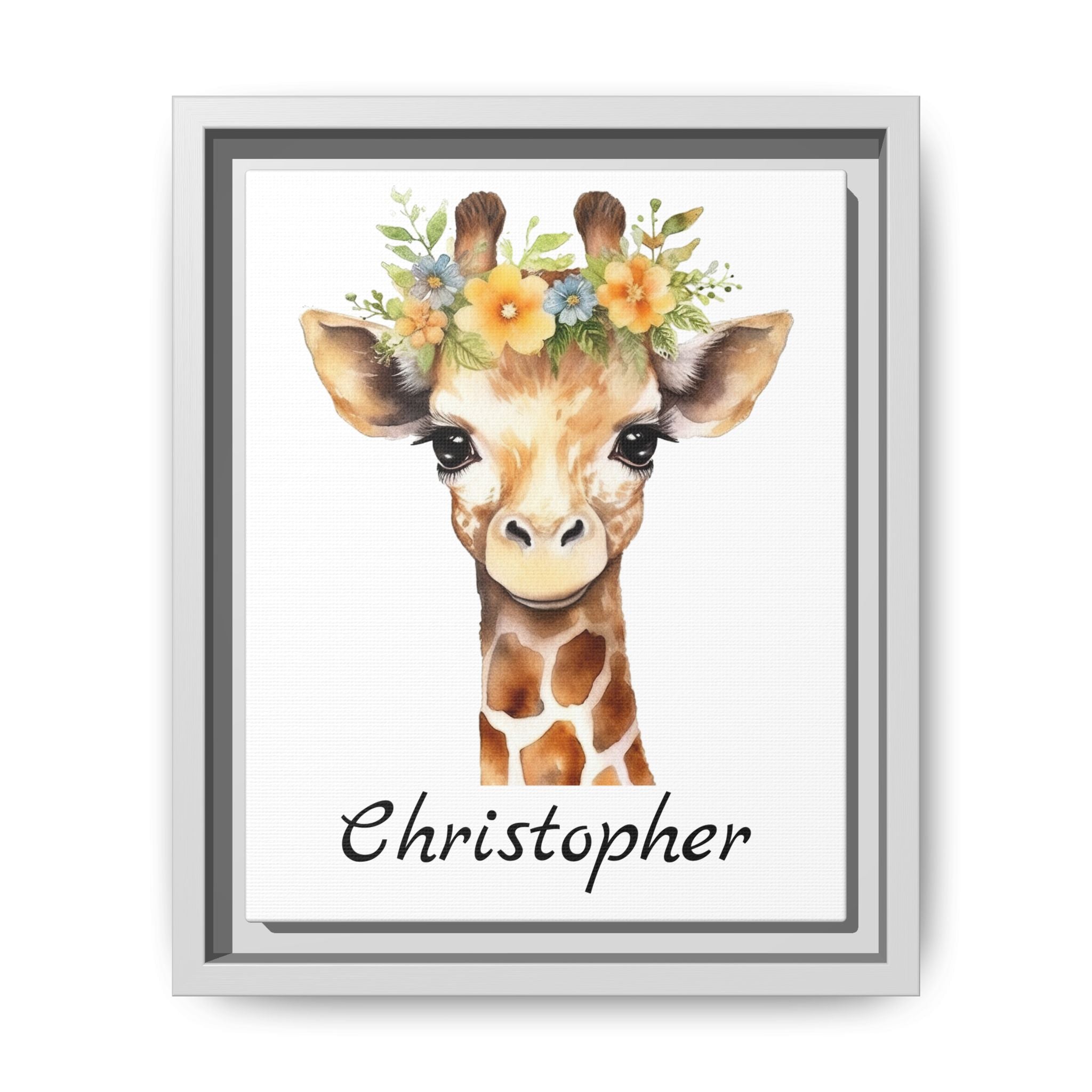 Wall Art, Personalized Baby Giraffe Matte Canvas, Framed Decor, Nursery Decor, Kids Room Decor, Safari Nursery Art, Animal Nursery Art