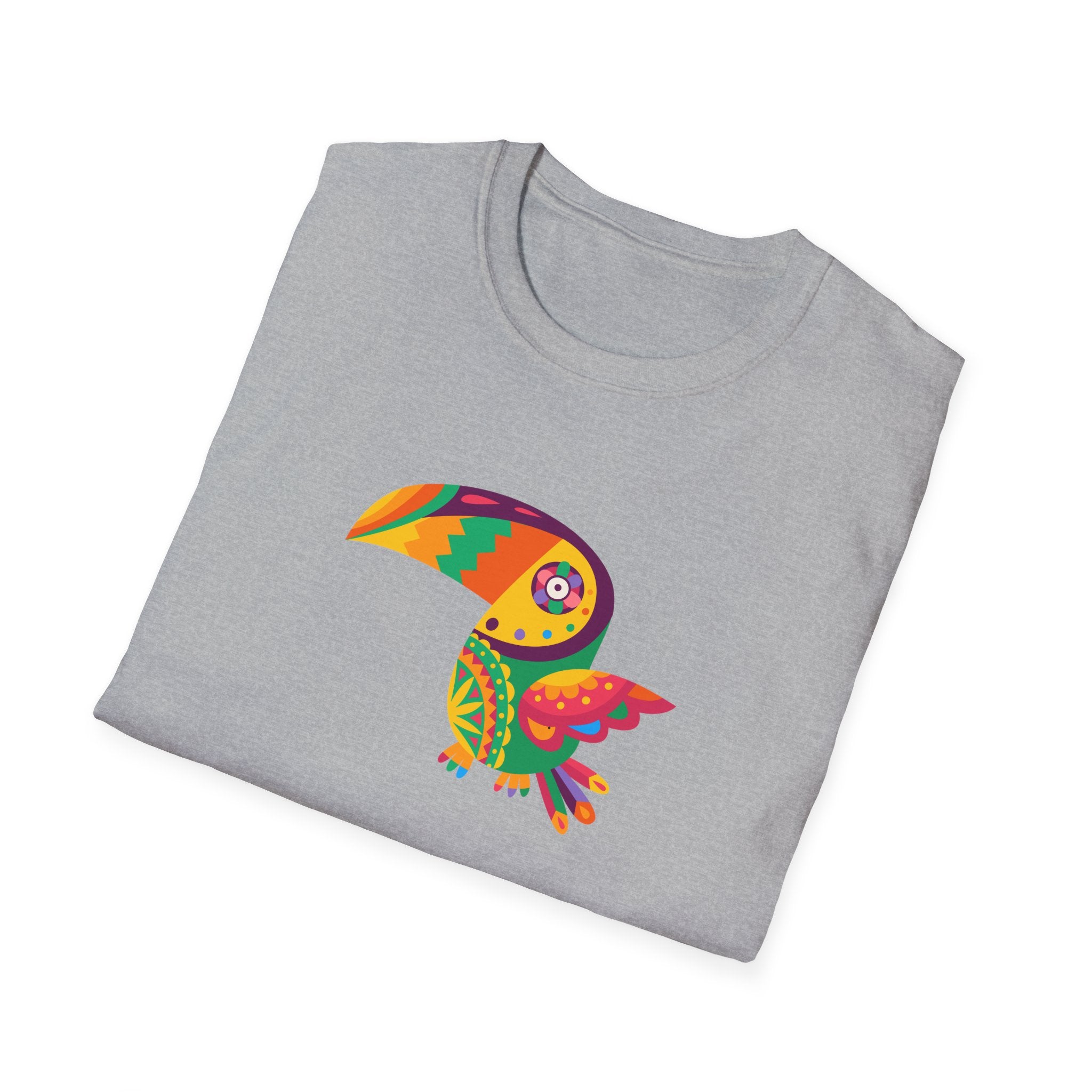 Colorful Toucan Unisex Softstyle T-Shirt, Cute Tropical Shirt, Animal Lover Gift, Casual Wear, Summer Fashion, Nature Enthusiast
