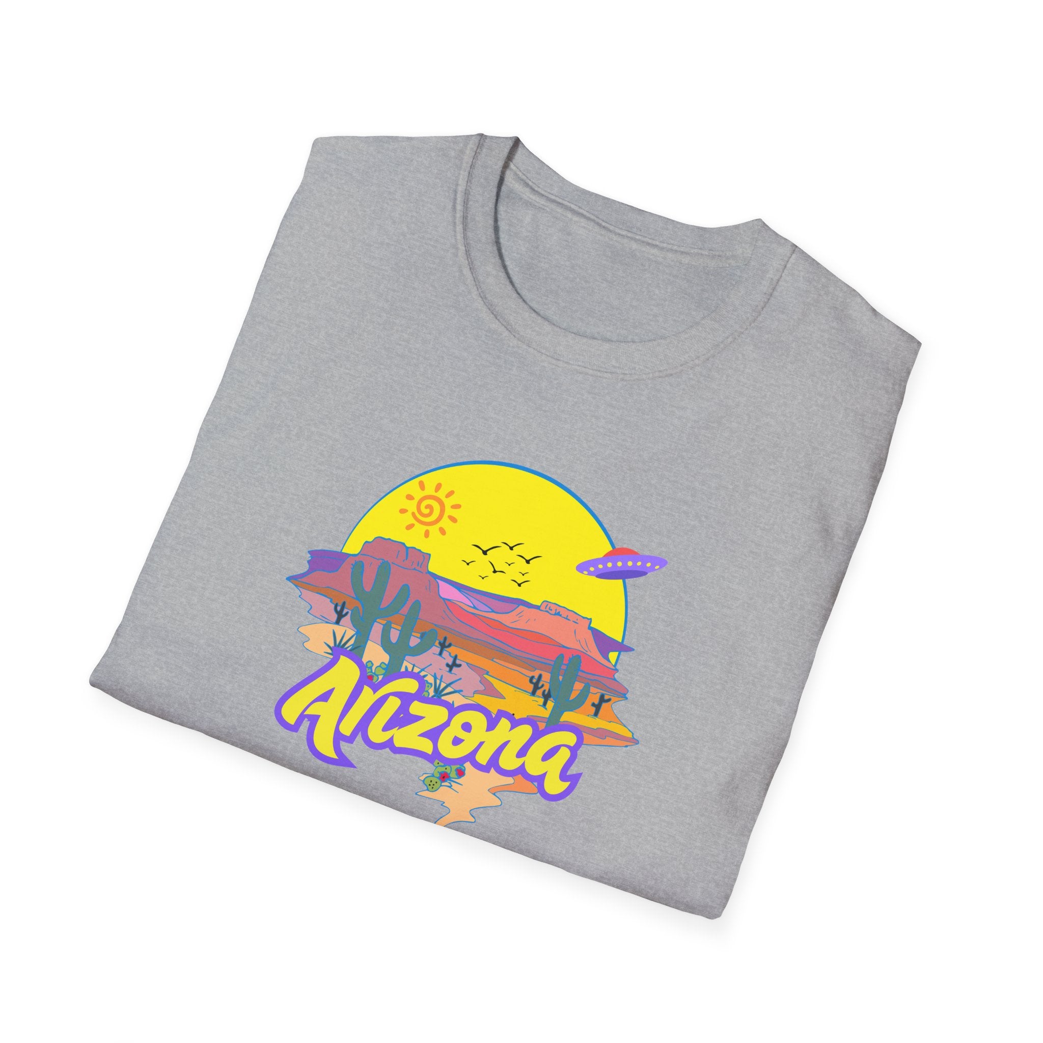 Arizona UFO Sunset Unisex Softstyle T-Shirt, Casual Wear, Travel Gift, Summer Vibes, Nature Lover Gift, Vacation Shirt