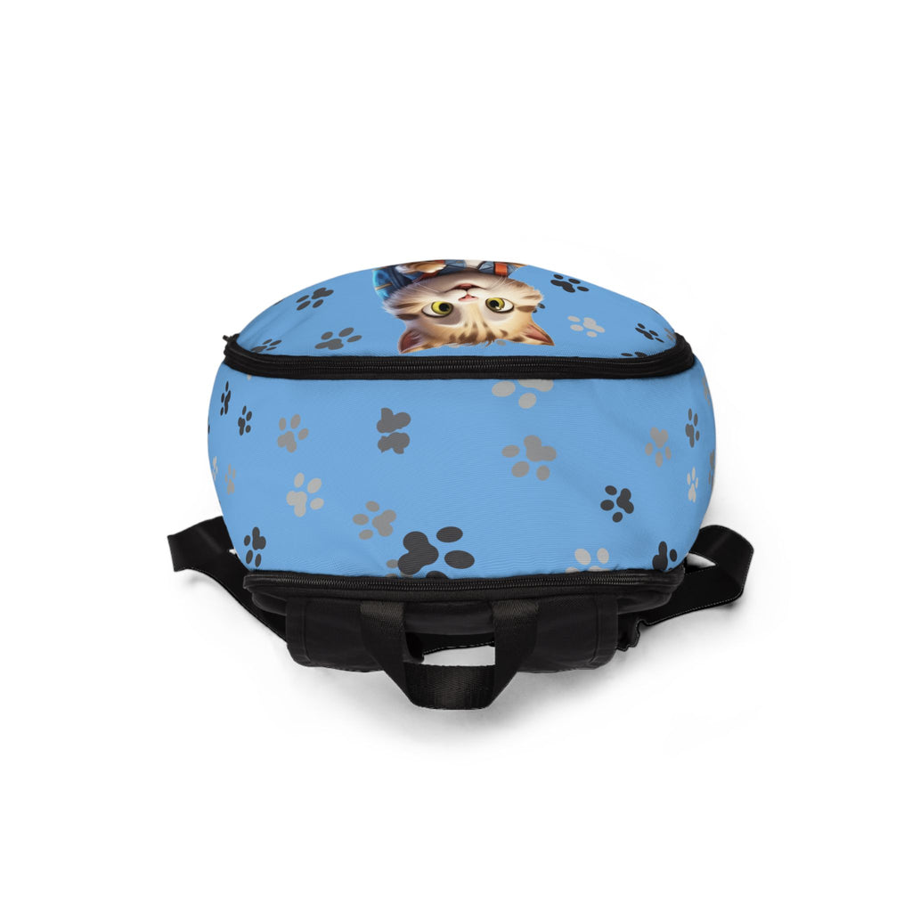 Kids Cat Character Nylon Backpack, Back to School Backpack 16"X12"X5" Blue