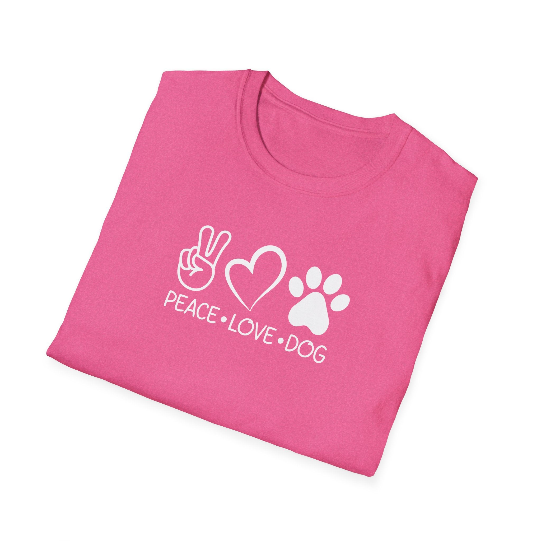 Peace Love Dog Unisex Softstyle T-Shirt, Perfect Gift for Dog Lovers, Casual Wear, Pet Lovers' Day, Adoption Events, Animal Lovers