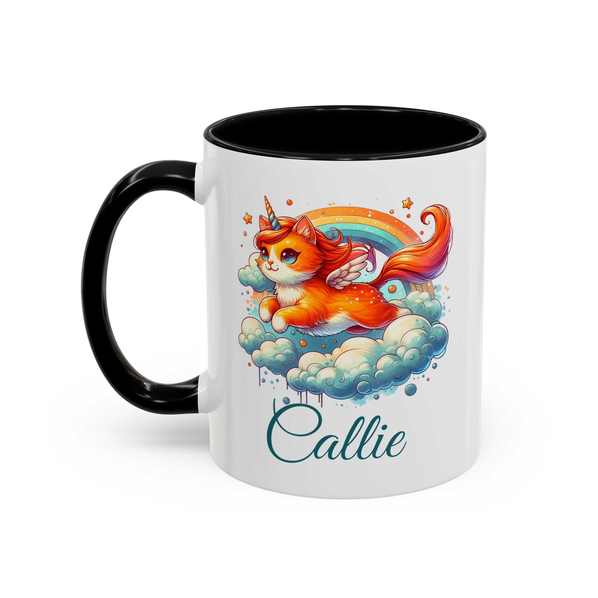Personalized Flying Orange Unicorn Cat Coffee Mug, Orange Cat Mug