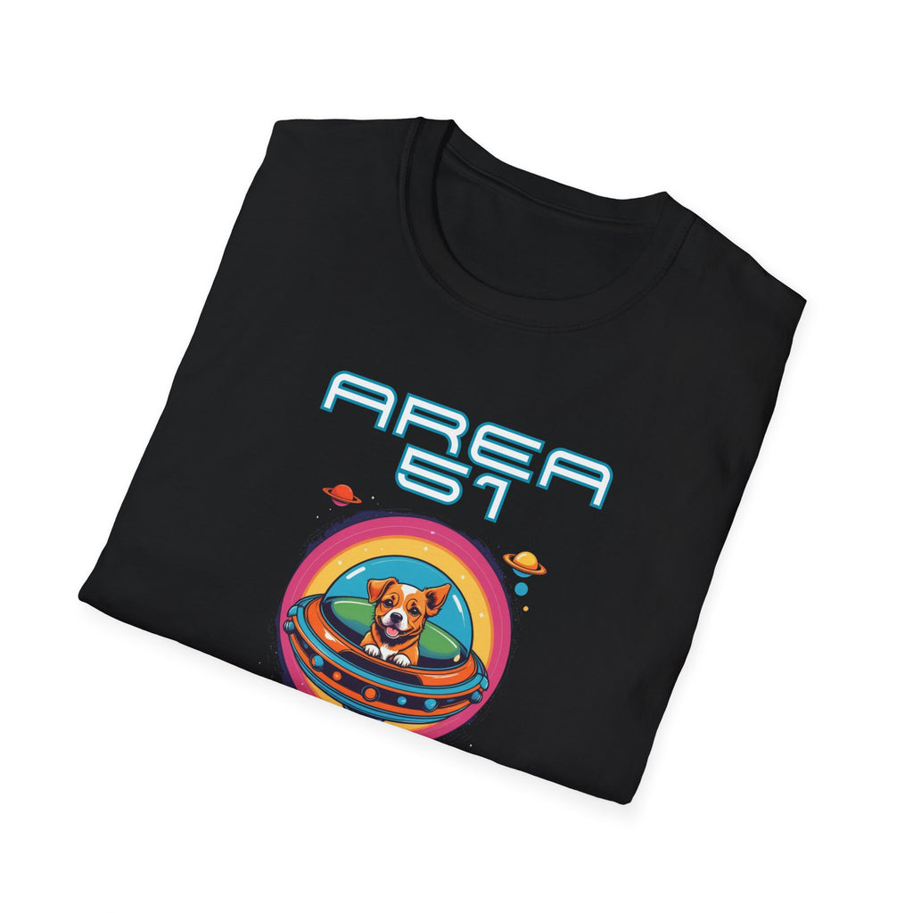 Area 51 Dog in Space Unisex T-Shirt, Fun Alien Shirt, Pet Lover Gift, Quirky Graphic Tee, Sci-Fi Apparel, Dog Enthusiast