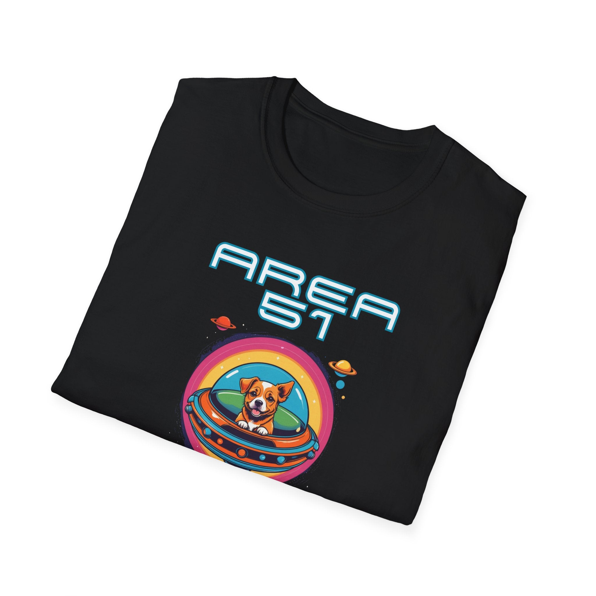 Area 51 Dog in Space Unisex T-Shirt, Fun Alien Shirt, Pet Lover Gift, Quirky Graphic Tee, Sci-Fi Apparel, Dog Enthusiast