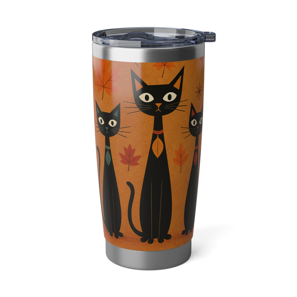 Cat Lover Travel Mug, Retro Fall Black Cat Tumbler, Halloween Gift, Cozy Drinkware, Vagabond Cup, Autumn Accessories