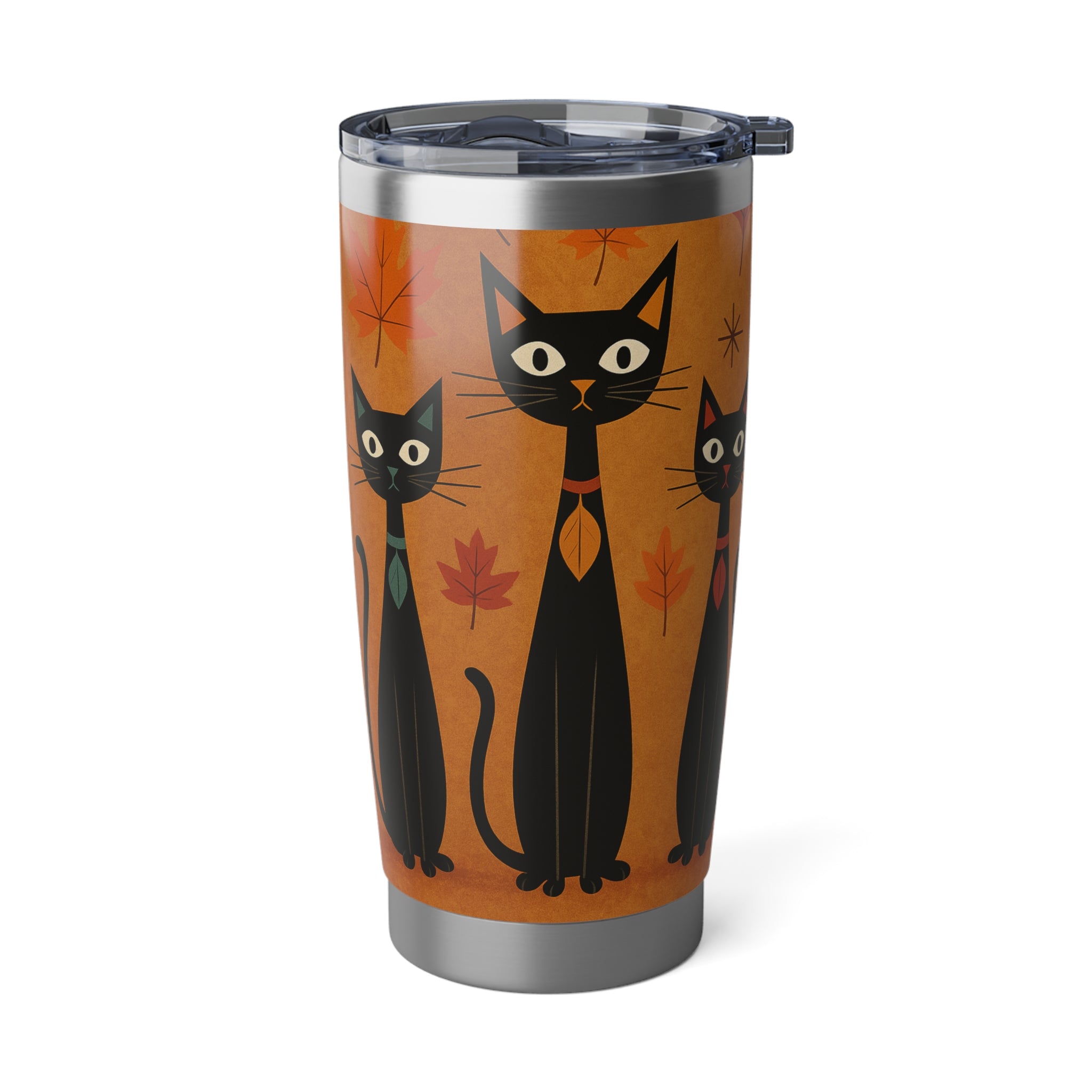Cat Lover Travel Mug, Retro Fall Black Cat Tumbler, Halloween Gift, Cozy Drinkware, Vagabond Cup, Autumn Accessories