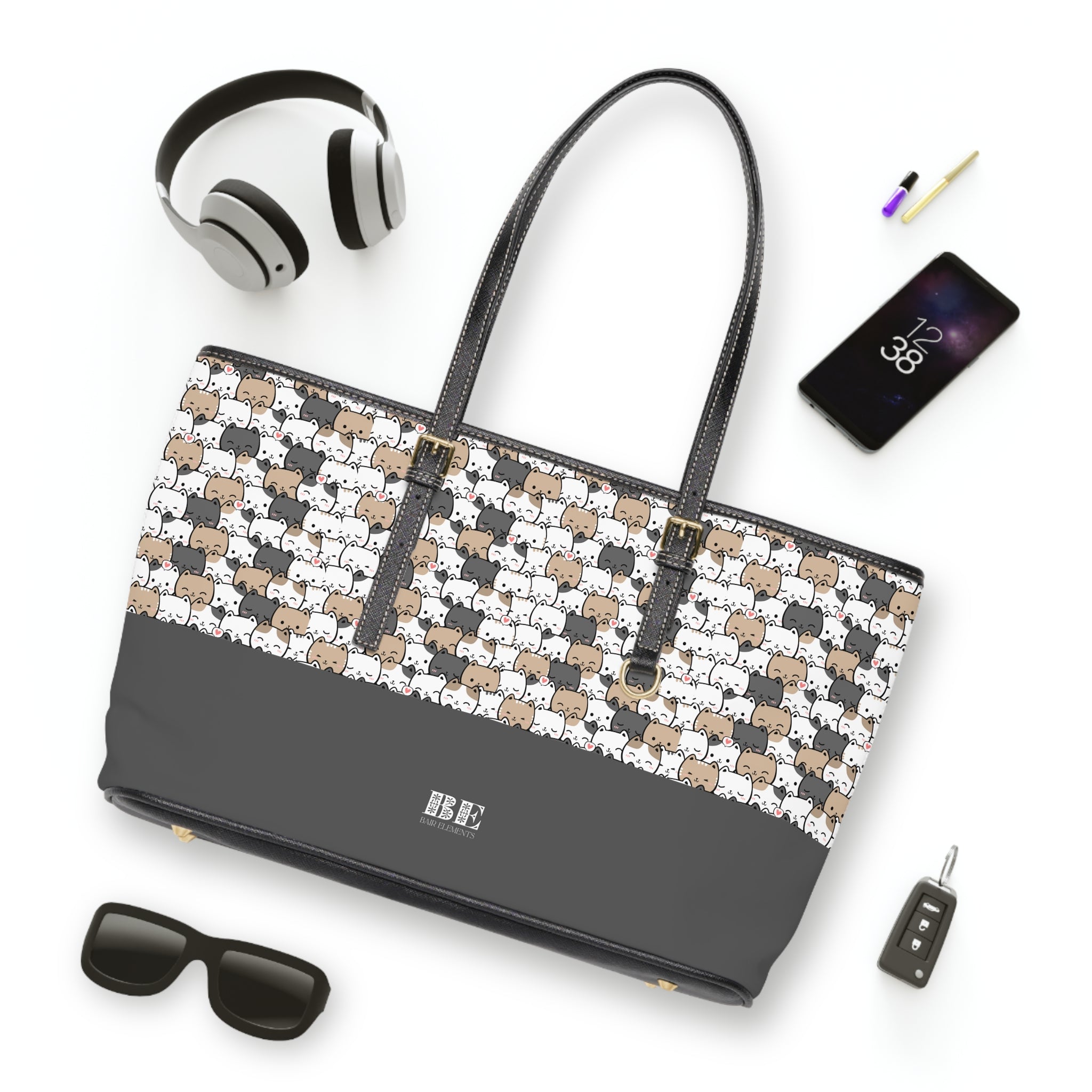 Designer Cats Leather Tote Bag