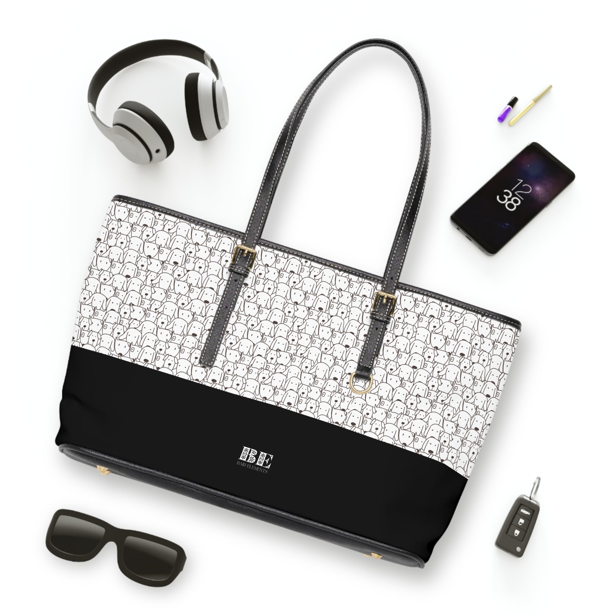 Dog Face Leather Tote Bag, PU Leather Tote