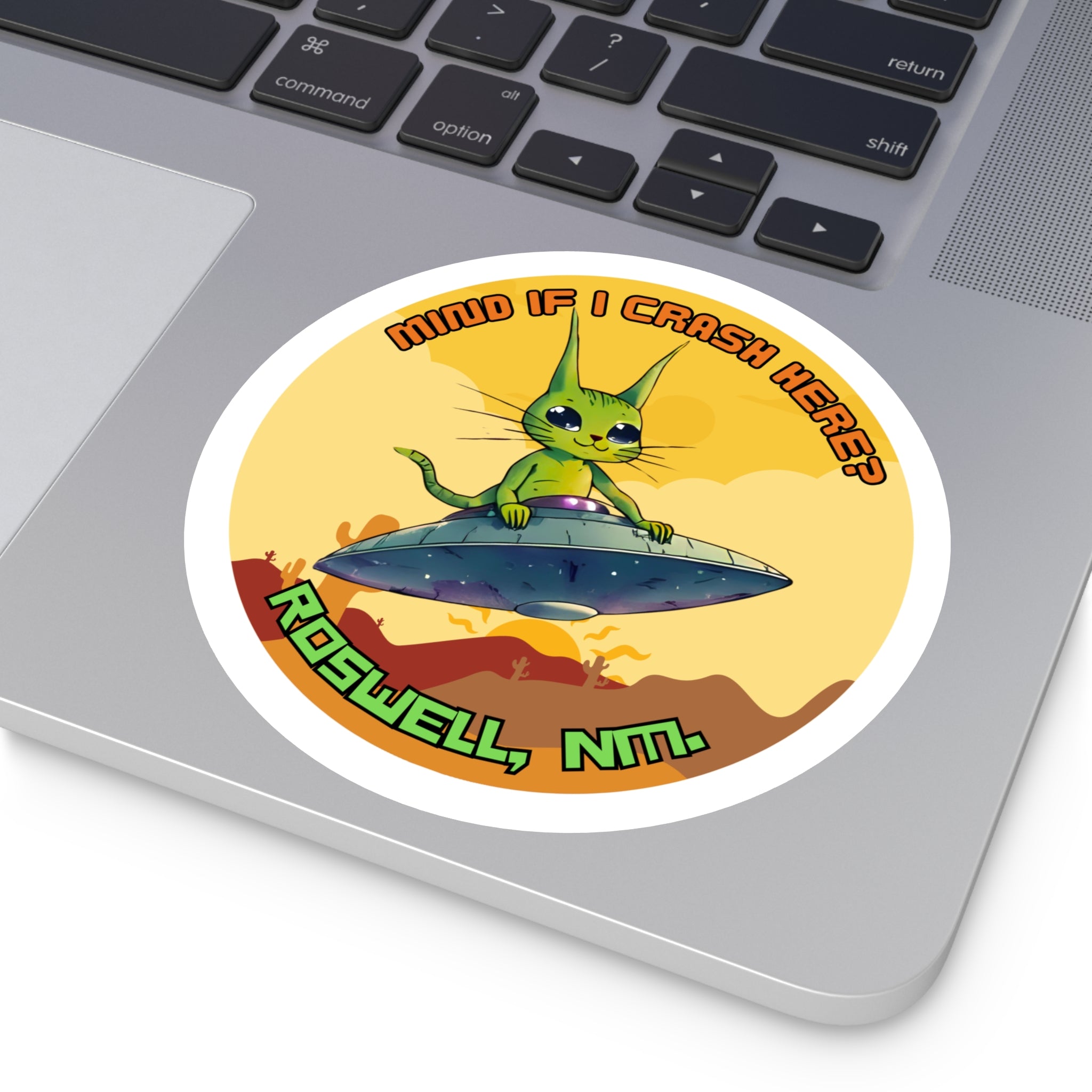 Roswell Alien Cat Stickers, Fun Decor, Laptop, Travel Mementos, Gift for UFO Lovers, Roswell Theme, Indoor/Outdoor Use