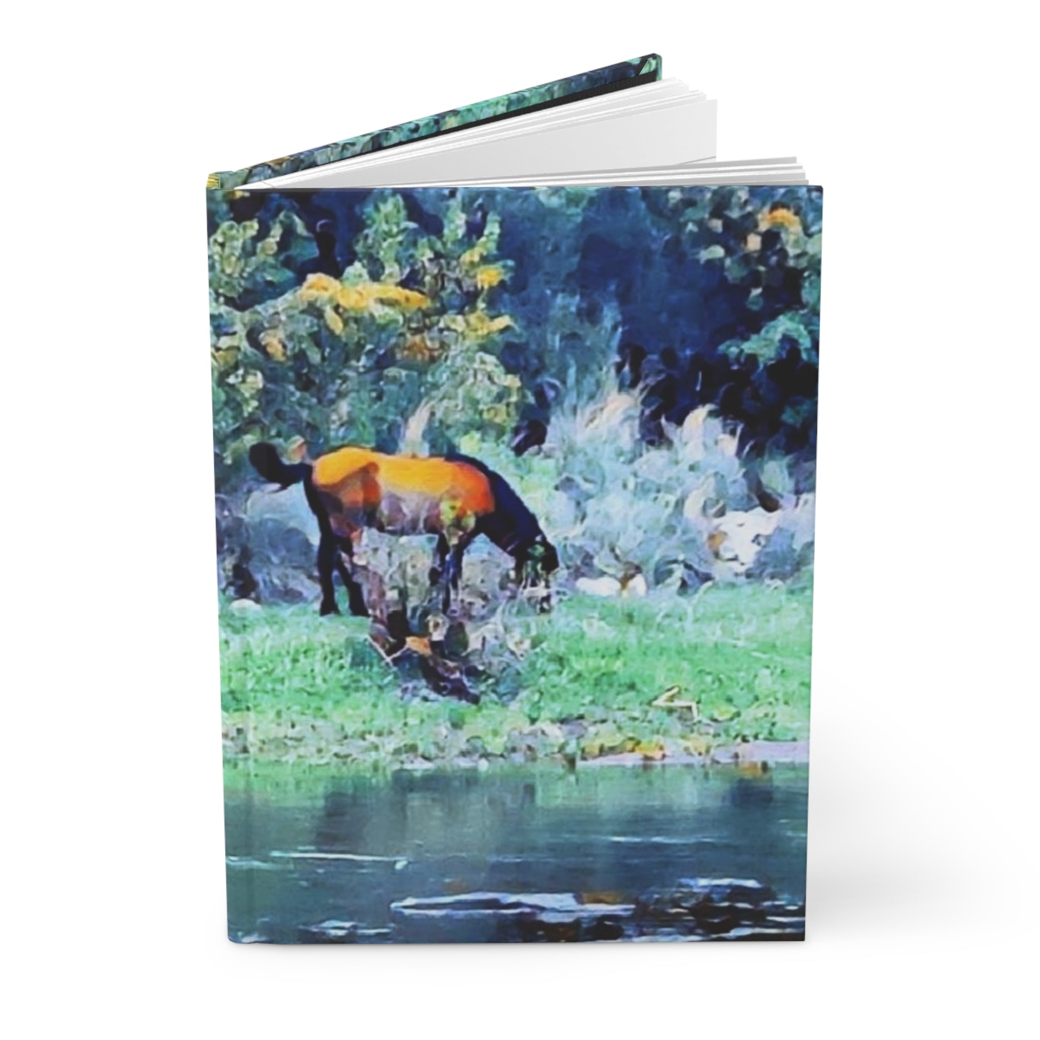 Horse on the riverbank watercolor,  Hardcover Journal Matte