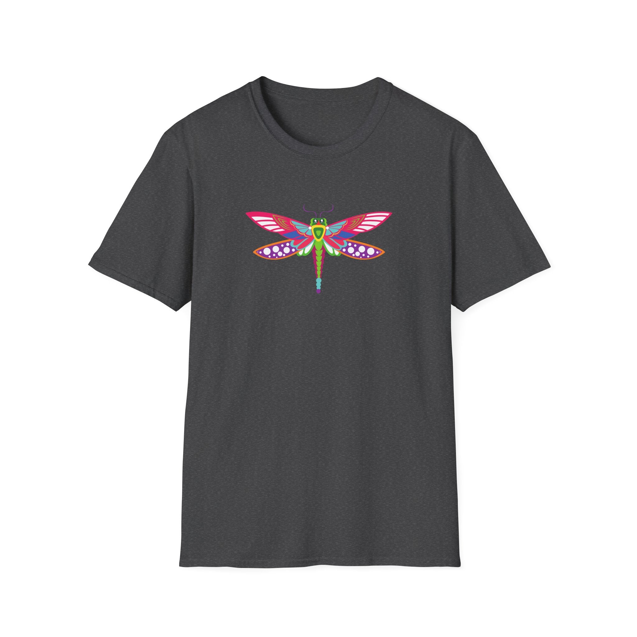 Colorful Dragonfly Unisex Softstyle T-Shirt, Casual Wear, Nature Lover Gift, Summer Fashion, Eco-Friendly Tee, Birthday Present