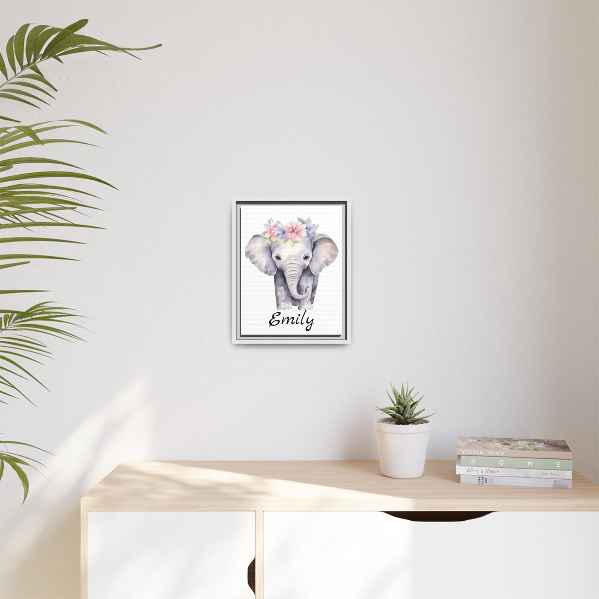 Personalized Baby Elephant Decor, Framed Picture Print, Gender Neutral Safari Animal Theme Gift, Matte Poster
