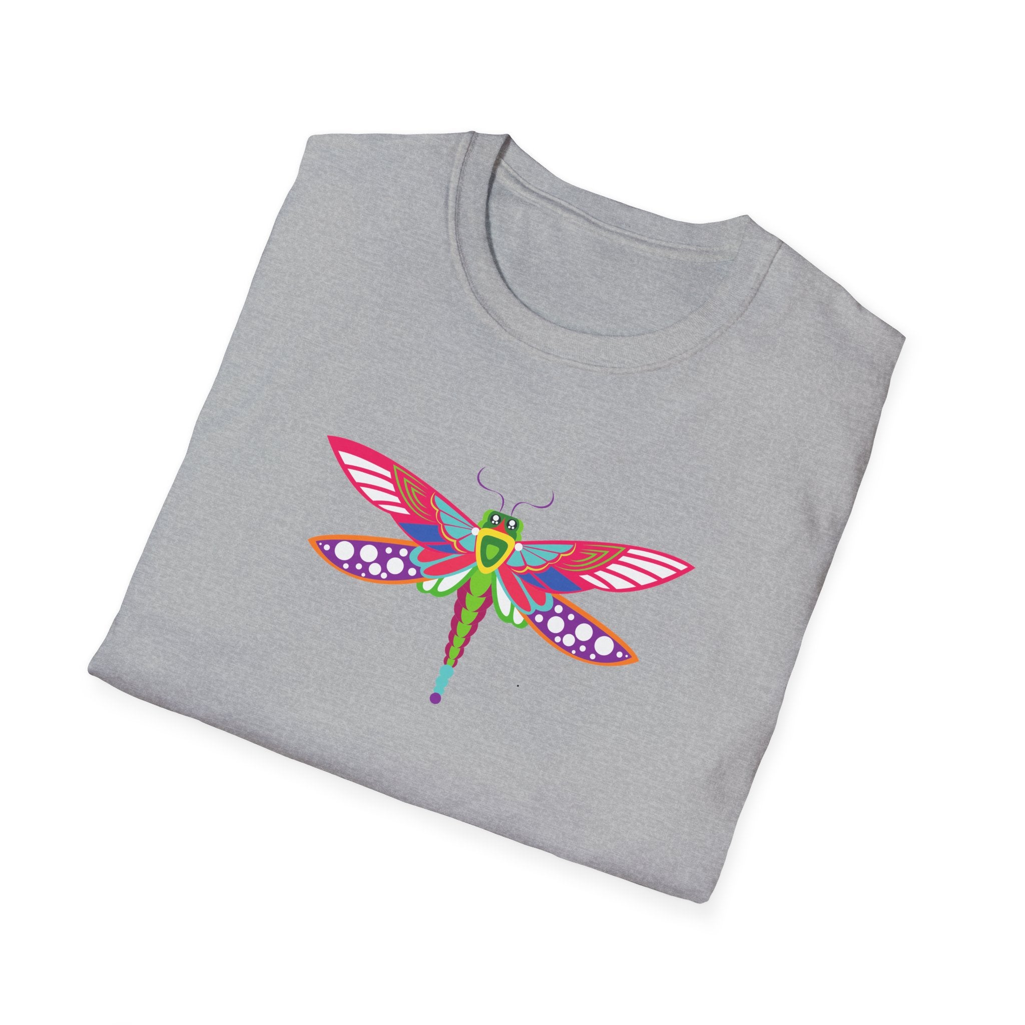 Colorful Dragonfly Unisex Softstyle T-Shirt, Casual Wear, Nature Lover Gift, Summer Fashion, Eco-Friendly Tee, Birthday Present