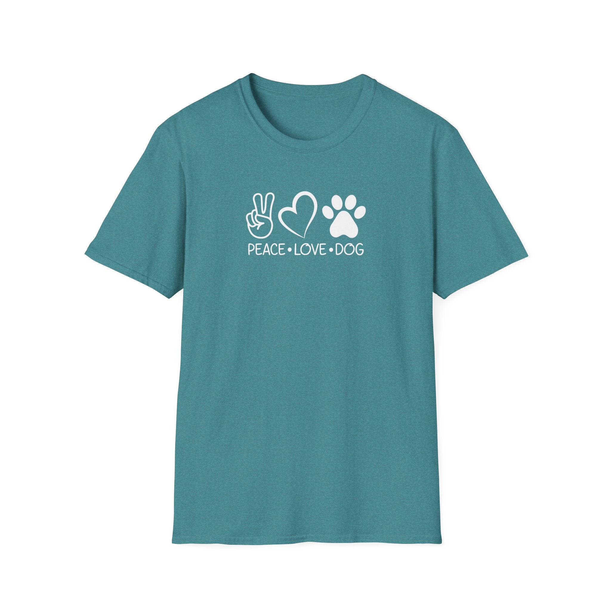 Peace Love Dog Unisex Softstyle T-Shirt, Perfect Gift for Dog Lovers, Casual Wear, Pet Lovers' Day, Adoption Events, Animal Lovers