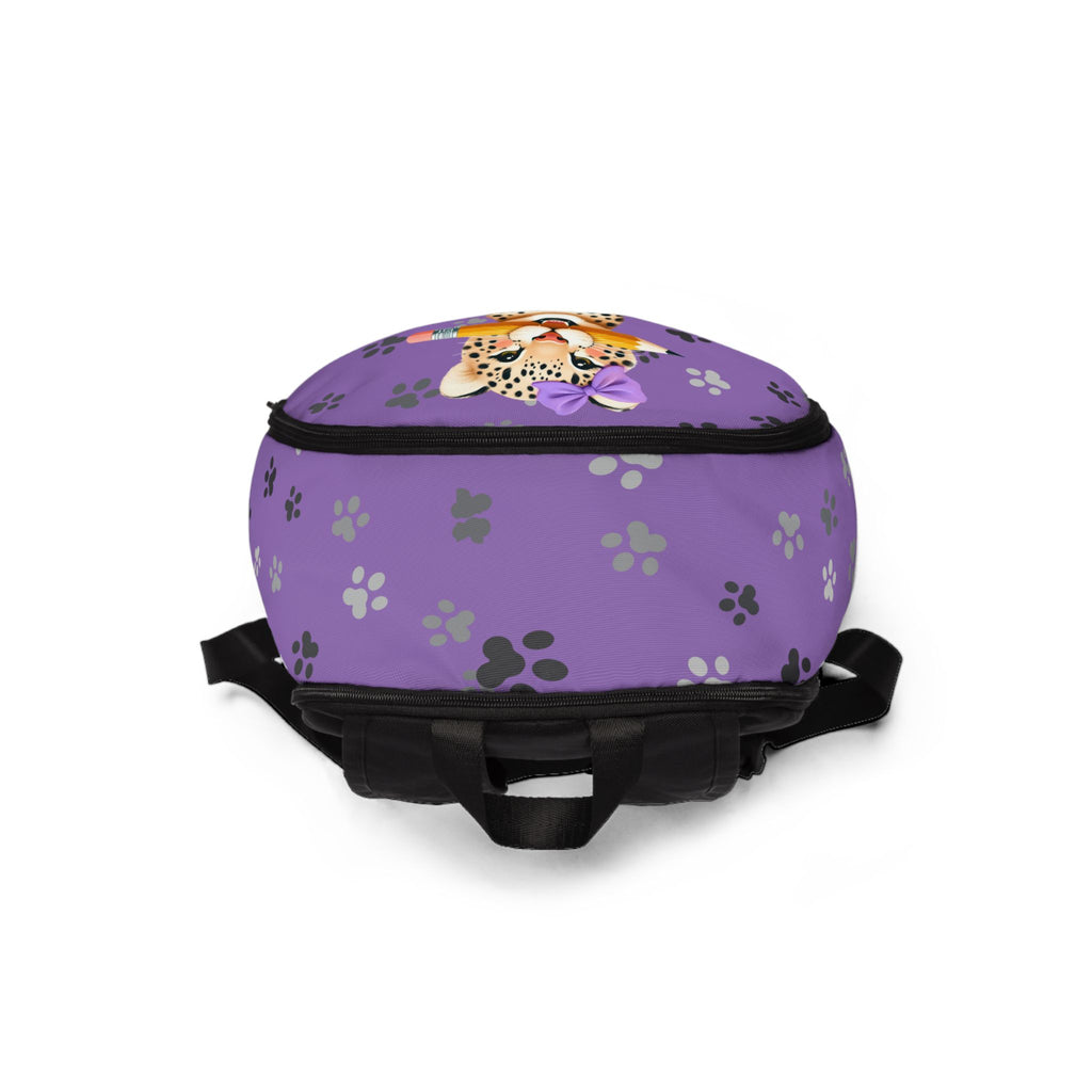 Kids Cat Character Nylon Backpack, Back to School Backpack 16"X12"X5" Purple