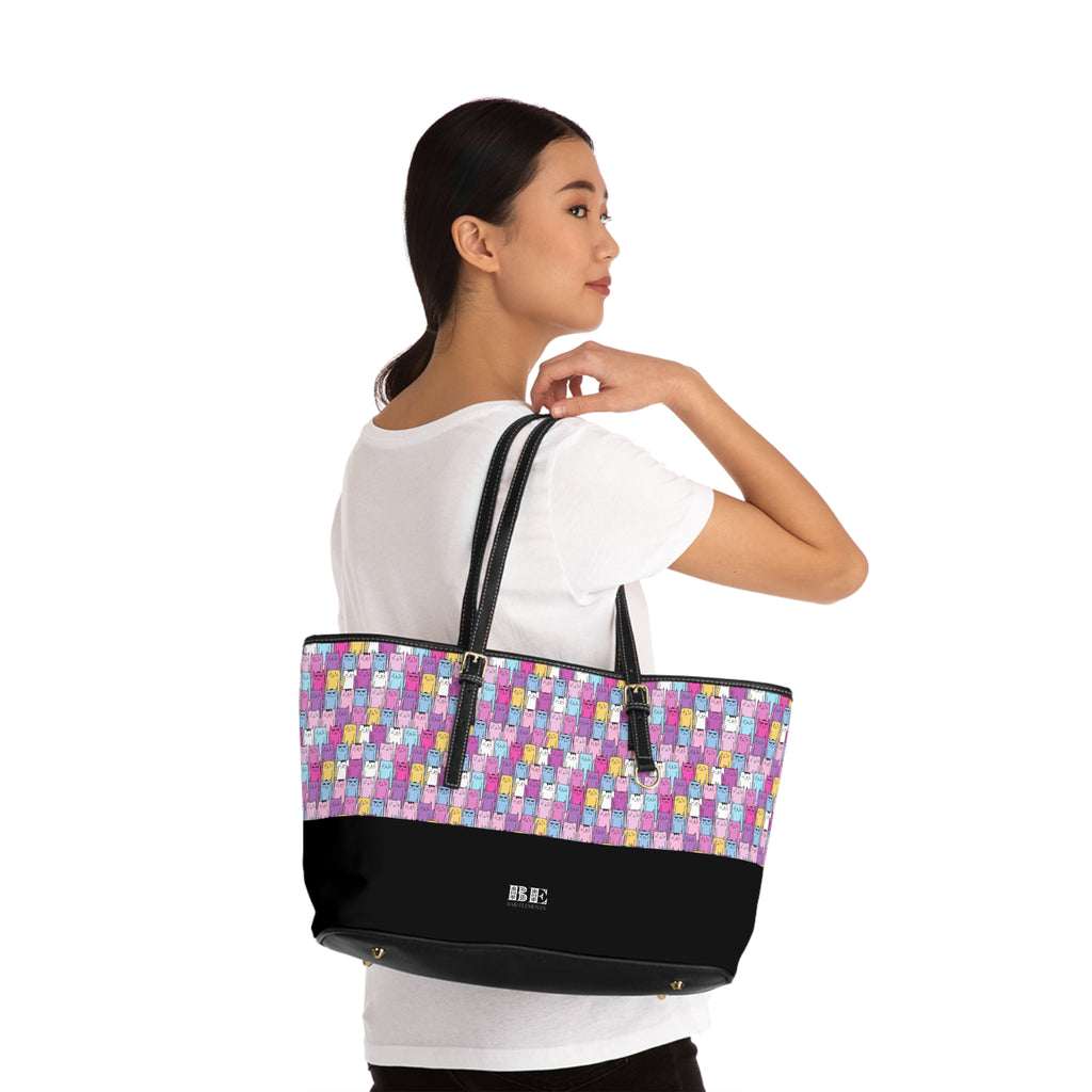 Colorful Cat Leather Tote Bag, PU Leather Tote