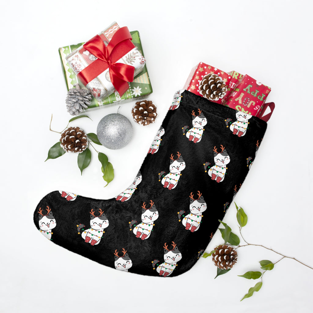 Meowy Christmas Stocking, Cat Christmas Stocking, Double sided design