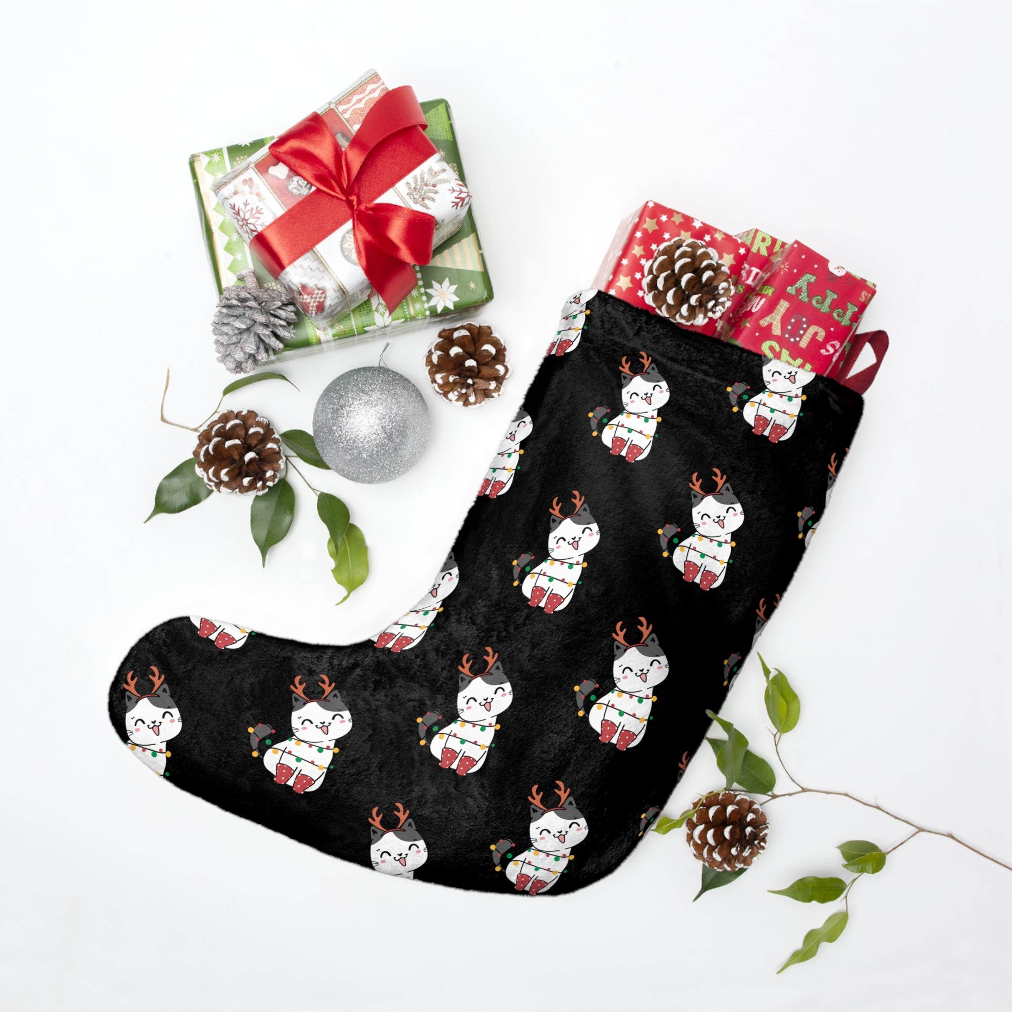 Meowy Christmas Stocking, Cat Christmas Stocking, Double sided design