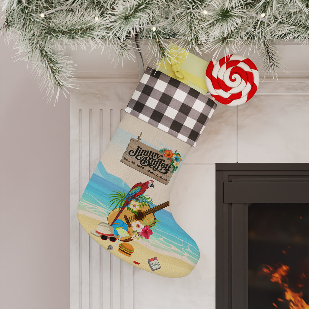 Jimmy Buffett Linen Plaid Christmas Stocking, Jimmy Buffett Memorabilia
