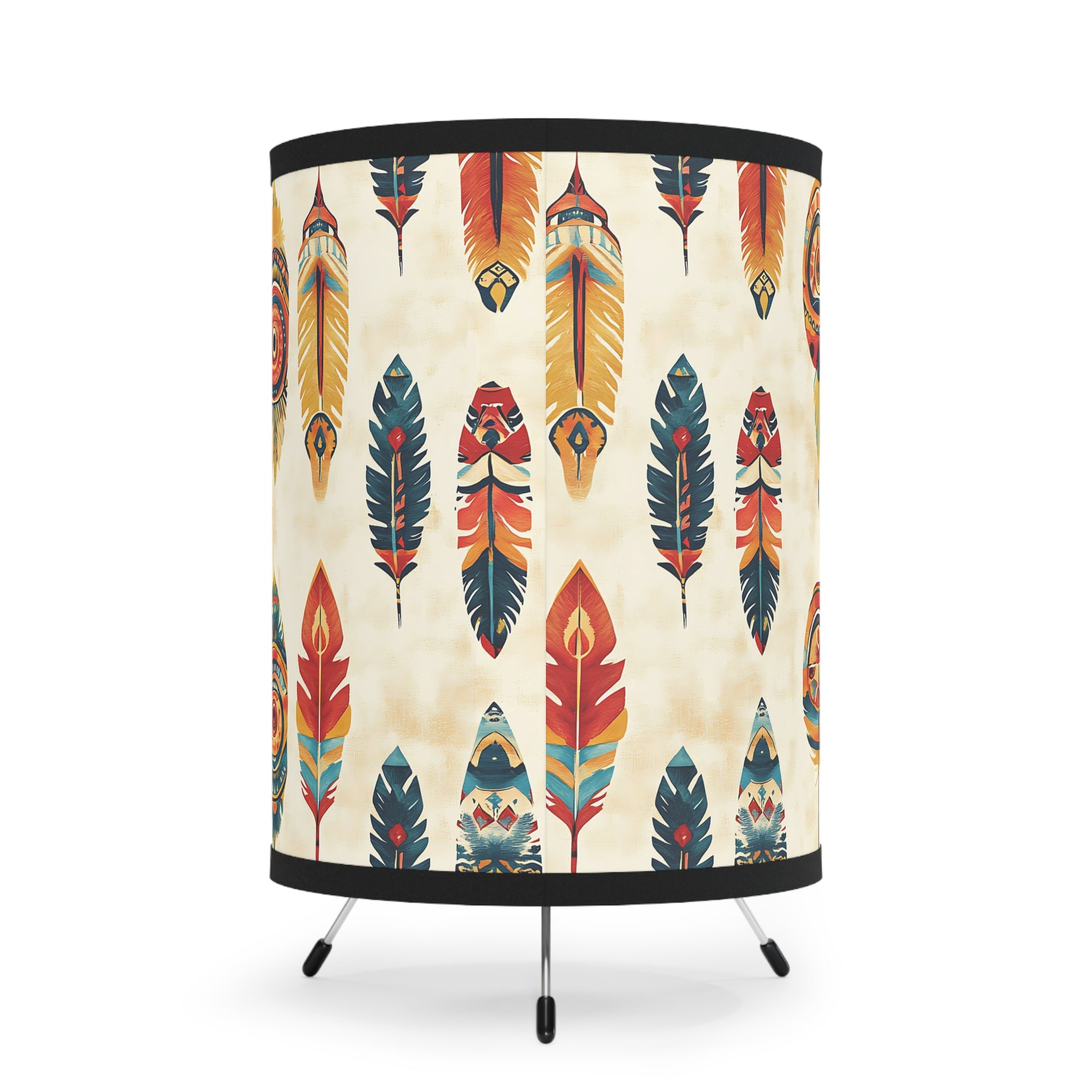 Indian Feather Design Table Lamp, Unique Lighting, Gift for Nature Lovers, Vintage Style, Home Decor, US\'CA Plug