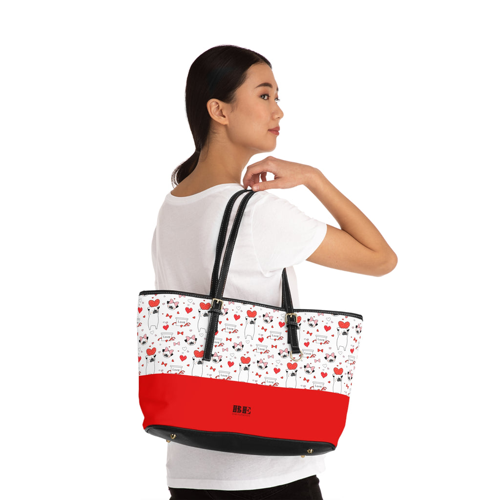 Pug Luv Leather Tote Bag, PU Leather Tote