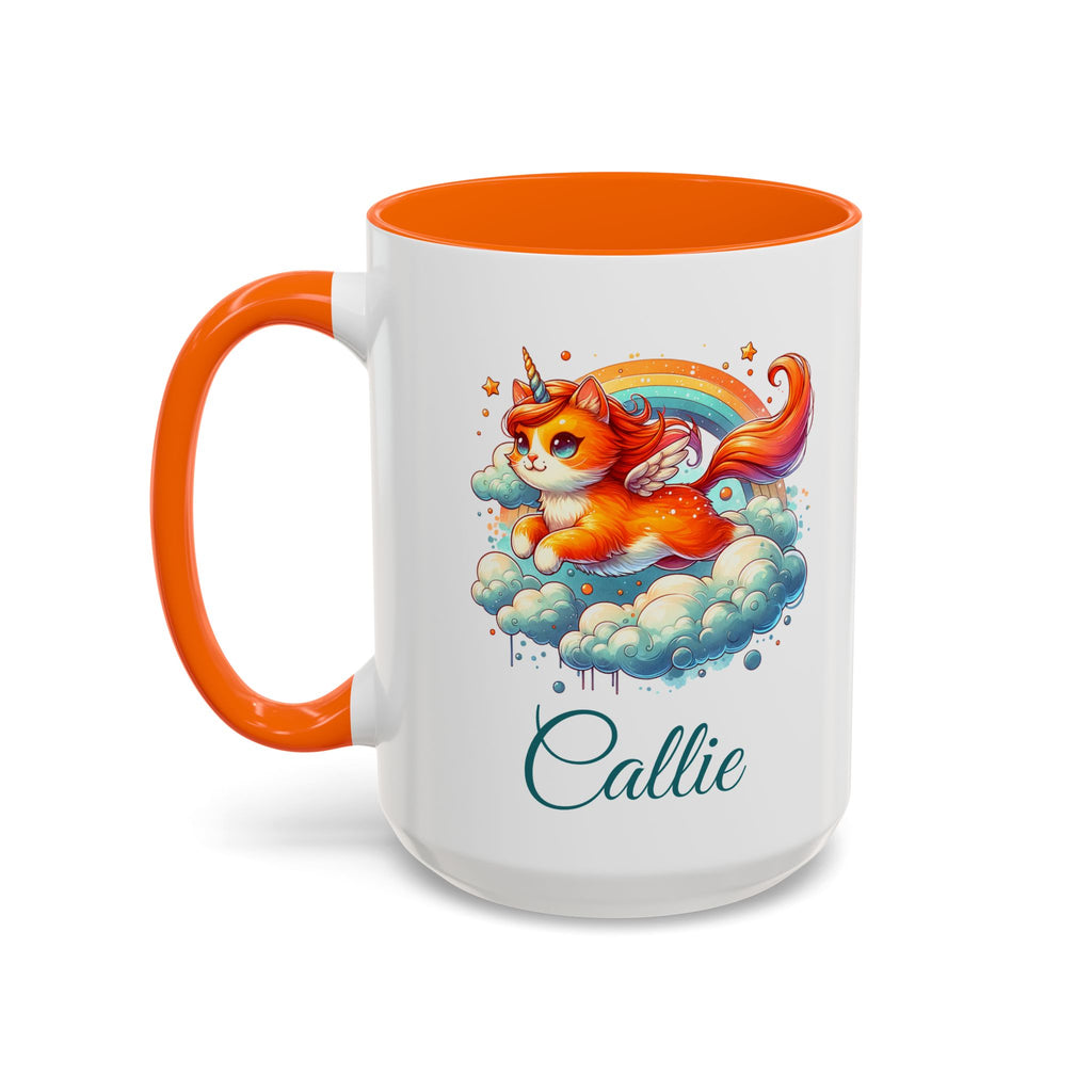 Personalized Flying Orange Unicorn Cat Coffee Mug, Orange Cat Mug