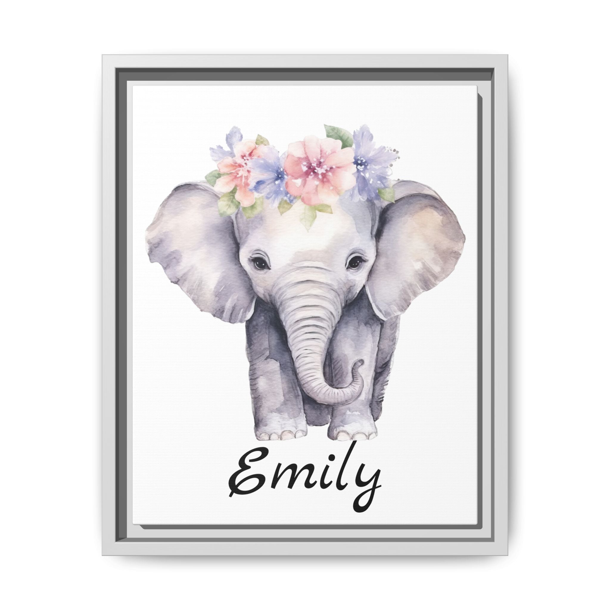 Personalized Baby Elephant Decor, Framed Picture Print, Gender Neutral Safari Animal Theme Gift, Matte Poster