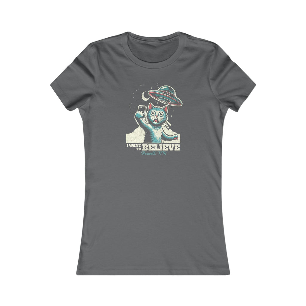 Cat Lover's UFO Believe Tee, Women's Favorite T-Shirt, I Want to Believe Shirt, Alien UFO Tee, Cat Lover's Tee