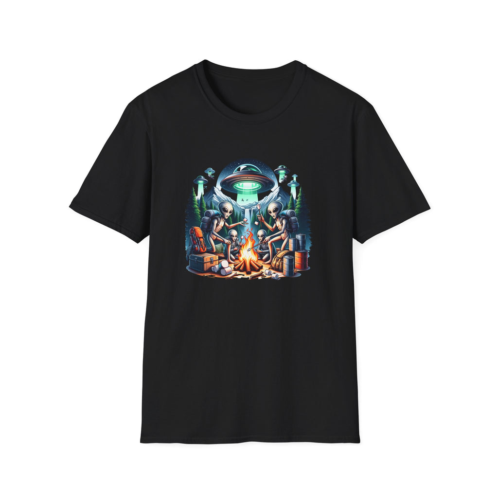 Alien Campfire T-Shirt, Tee for UFO Enthusiasts, Fun Gifts for Halloween and Sci-Fi Lovers, Unisex Tee