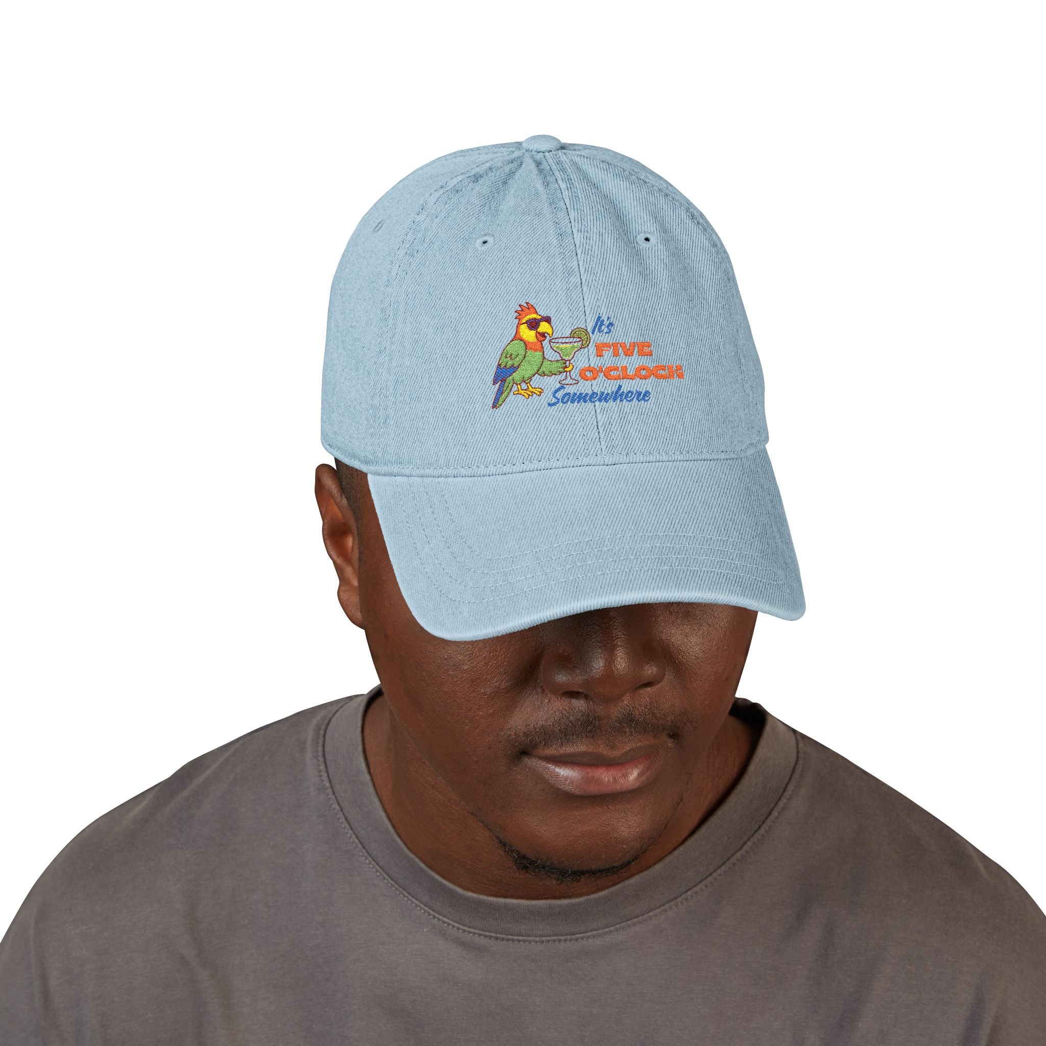 Its Five O'Clock Somewhere Embroidered Denim Hat, Tropical Summer Cap, Margaritaville Hat, Summer Accessories, Vacation Hats, Casual Style