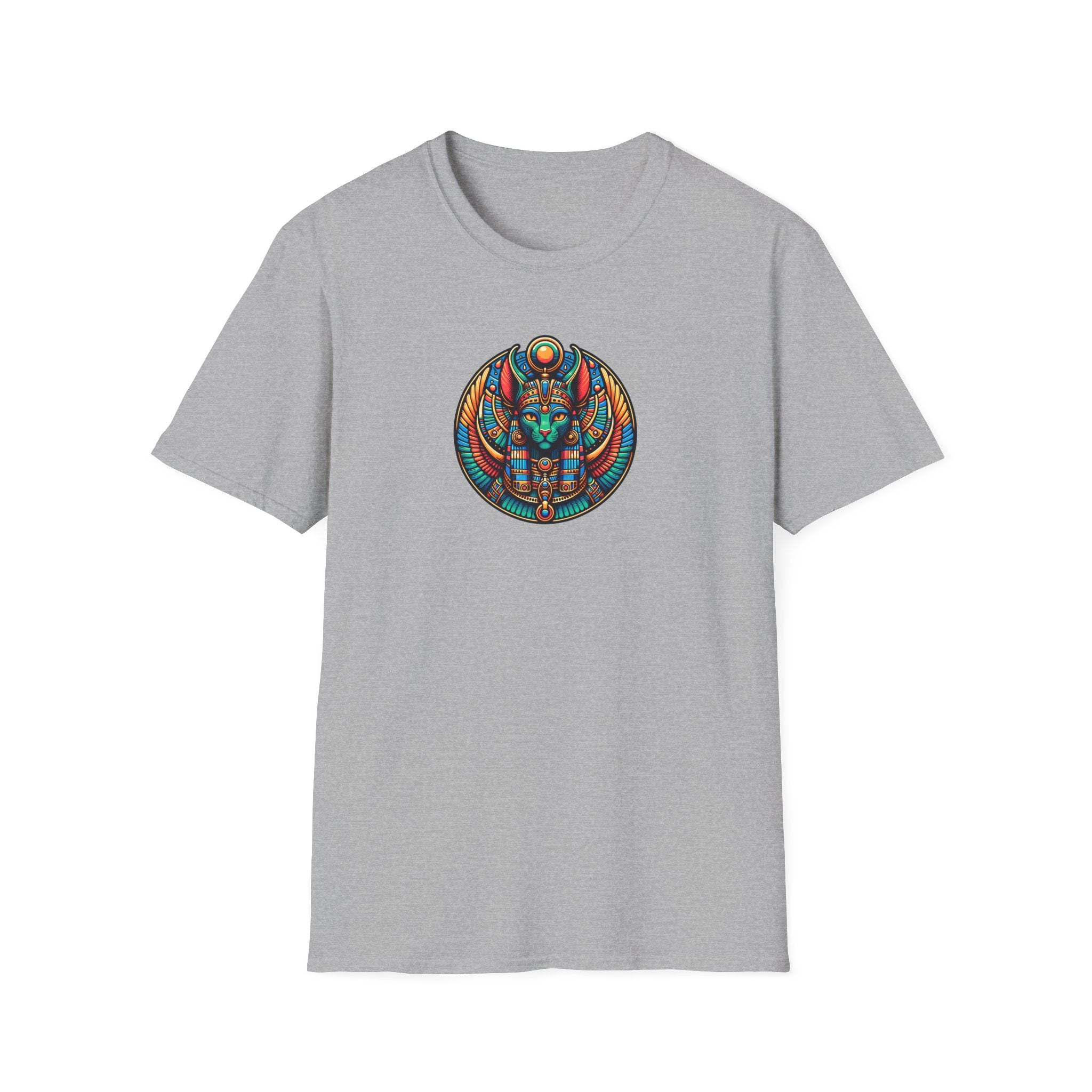 Egyptian Goddess Unisex Softstyle T-Shirt, Cute Graphic Tee, Boho Vintage Top, Gift for Cat Lovers, Summer Casual Wear, Festival Outfit